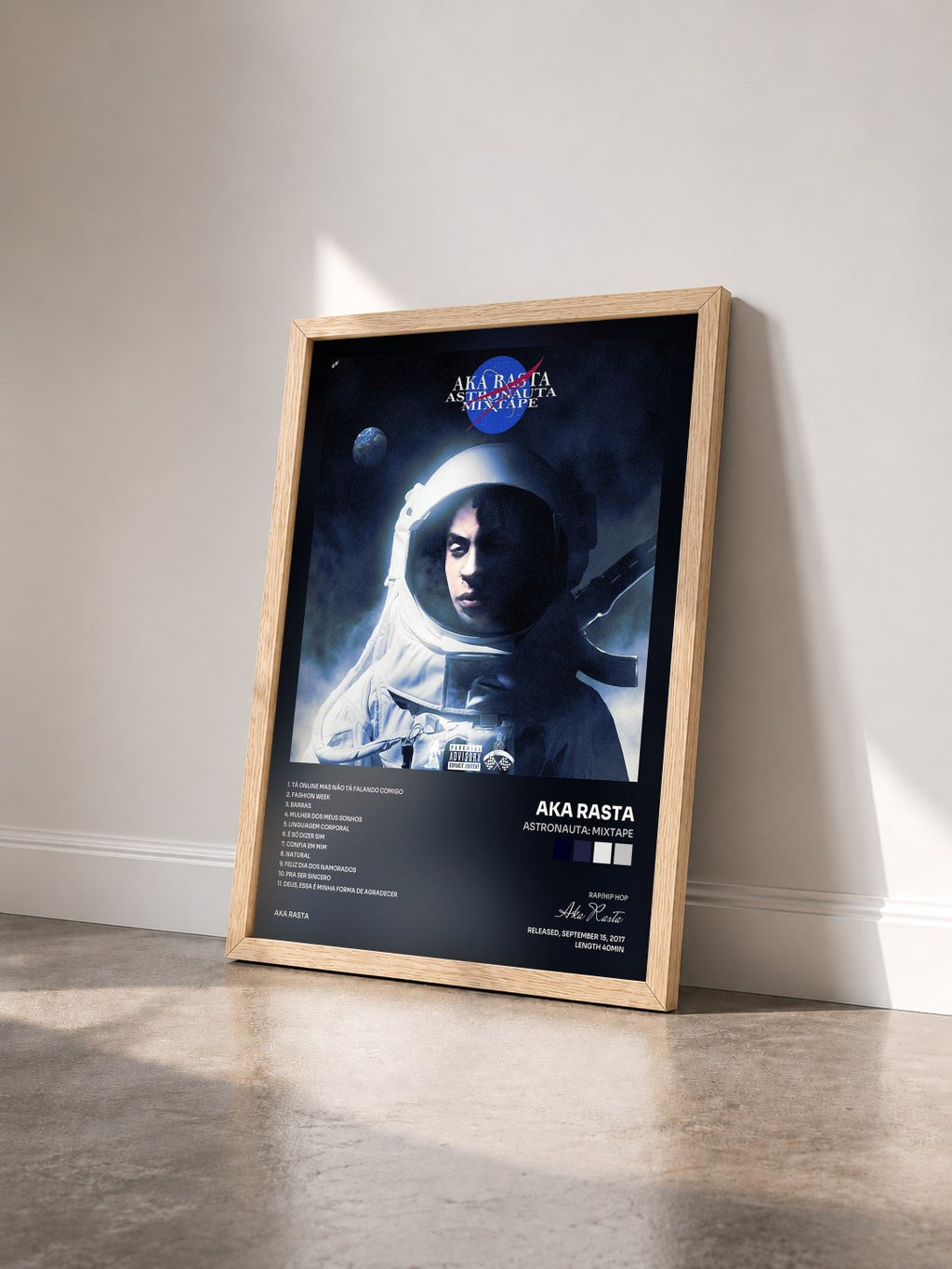#bois Tableau de l'album Astronauta: Mixtape de Aka Rasta vu de trois quarts, cadre en bois brut