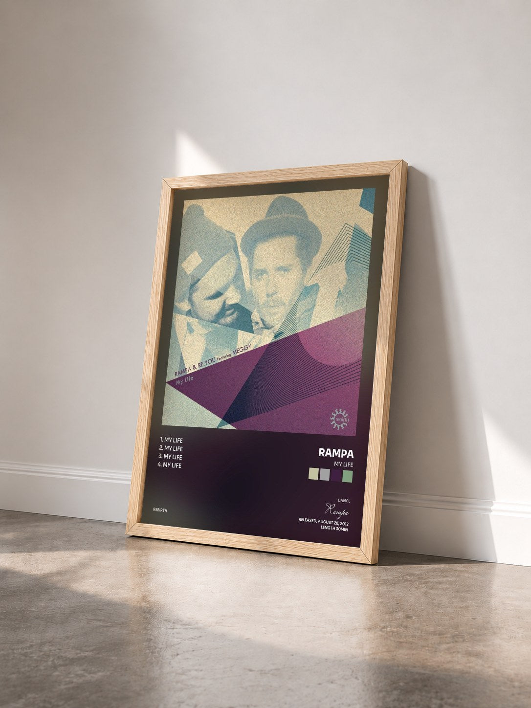 #bois Tableau de l'album My Life de Rampa vu de trois quarts, cadre en bois brut