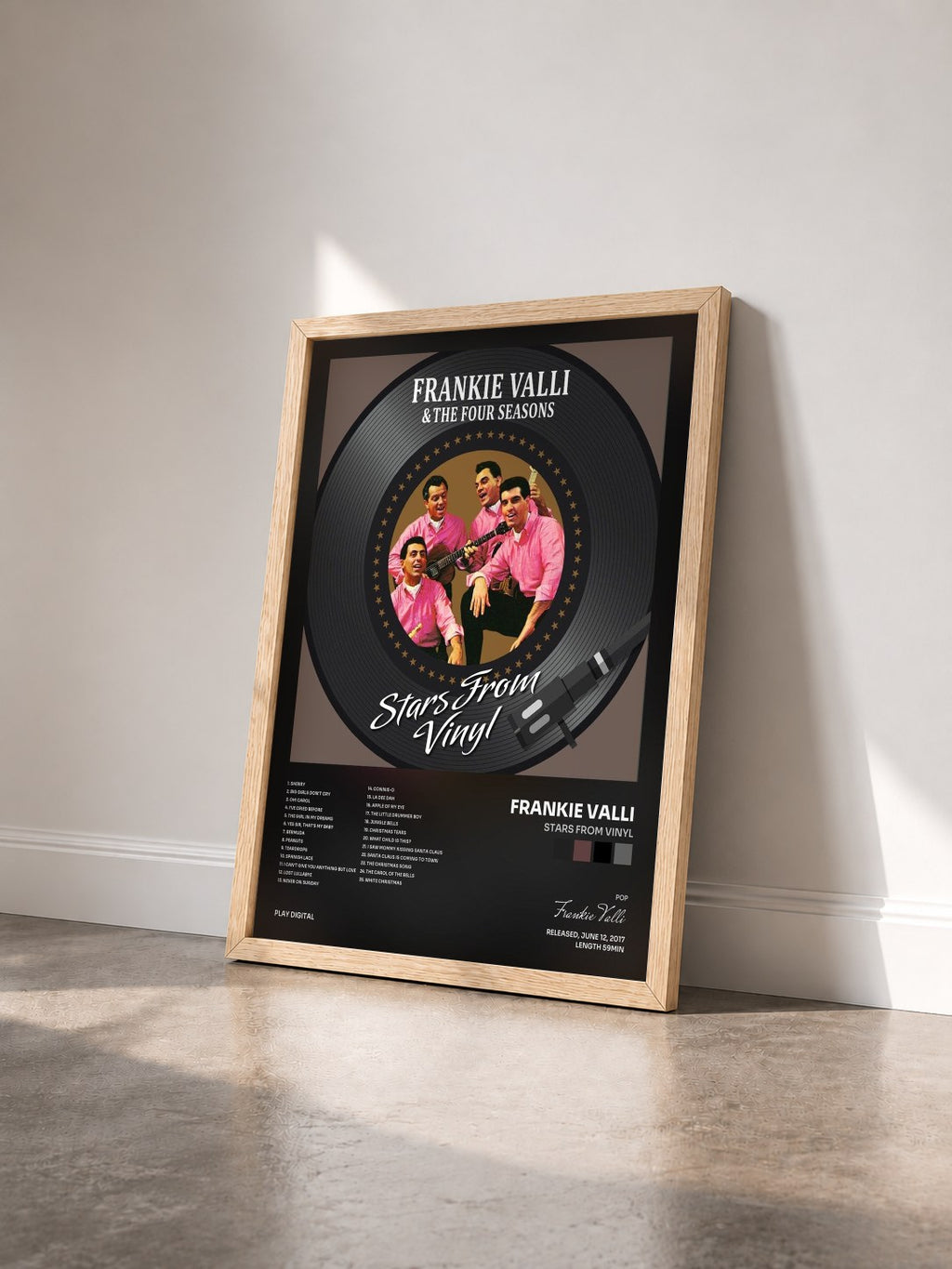 #bois Tableau de l'album Stars from Vinyl de Frankie Valli vu de trois quarts, cadre en bois brut