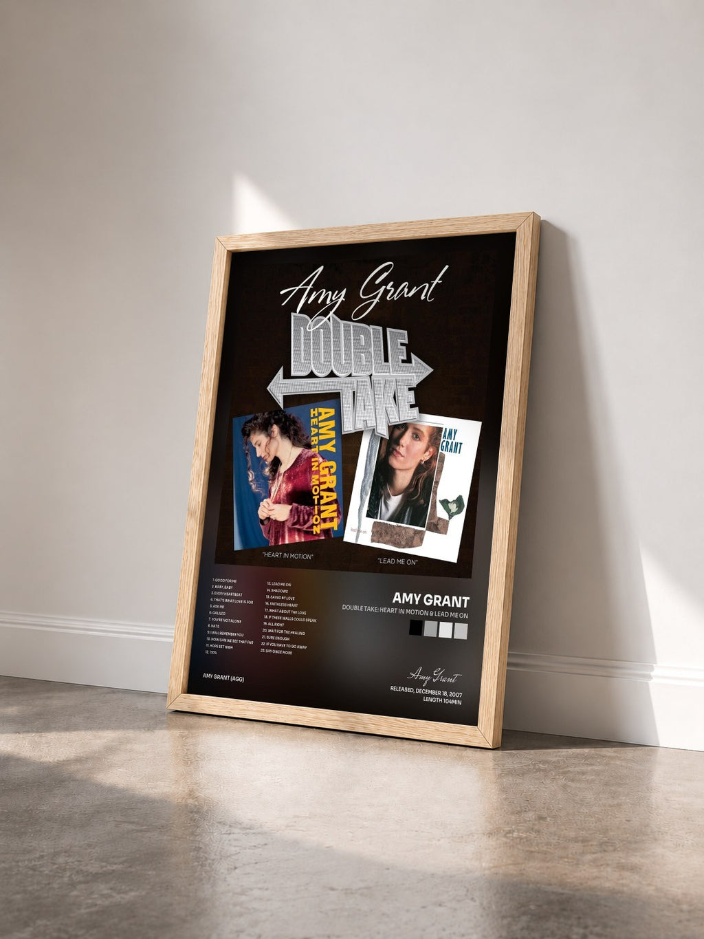 #bois Tableau de l'album Double Take: Heart In Motion & Lead Me On de Amy Grant vu de trois quarts, cadre en bois brut