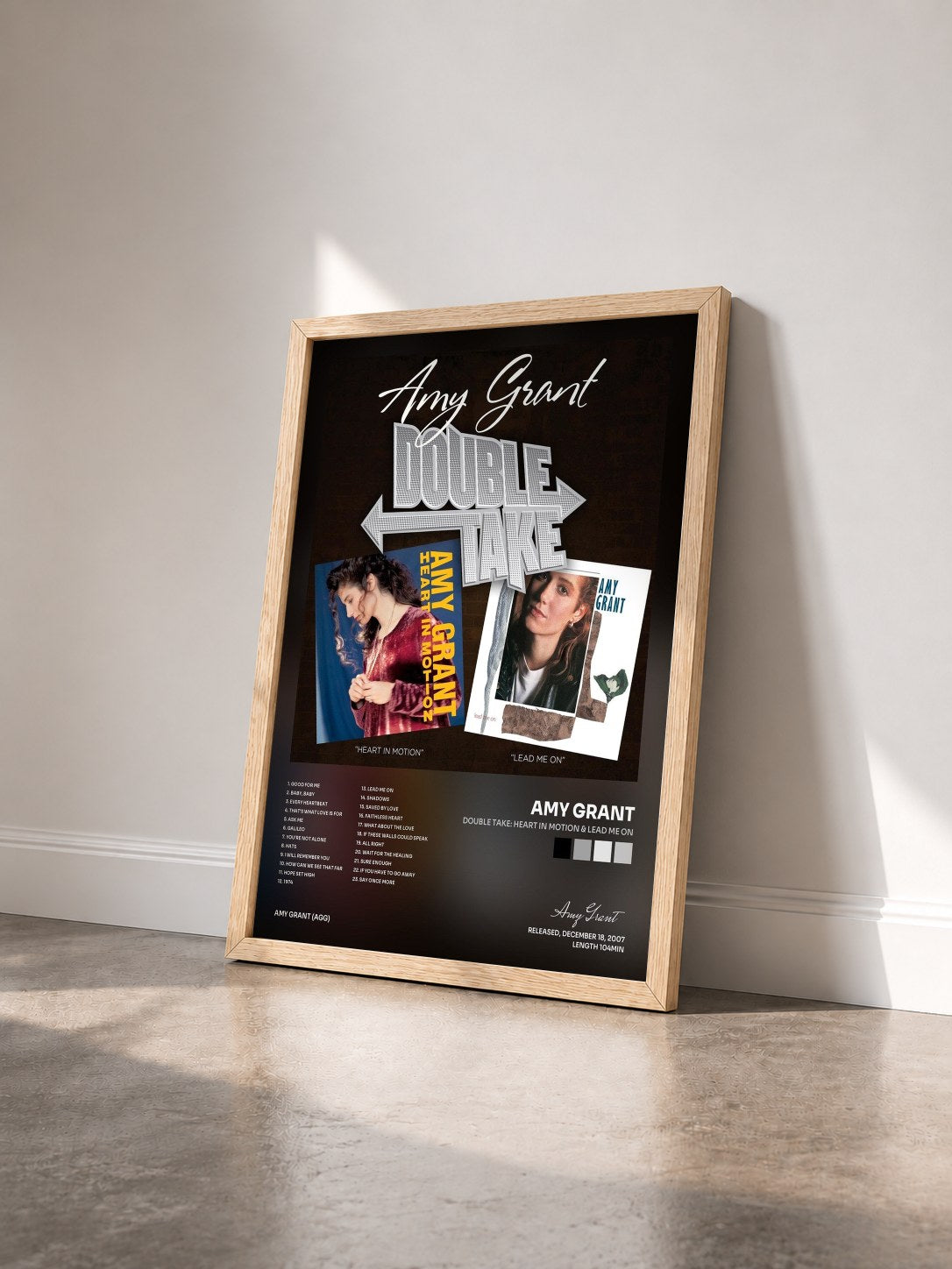 #bois Tableau de l'album Double Take: Heart In Motion & Lead Me On de Amy Grant vu de trois quarts, cadre en bois brut