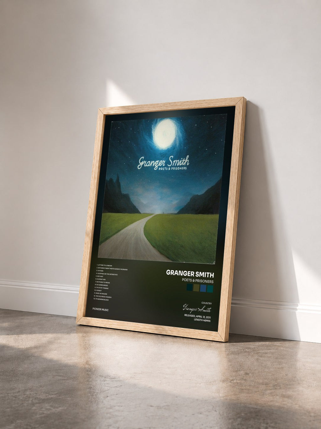 #bois Tableau de l'album Poets & Prisoners de Granger Smith vu de trois quarts, cadre en bois brut