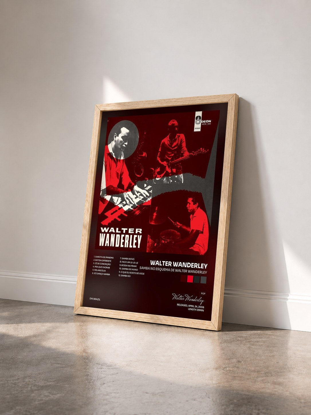 #bois Tableau de l'album Samba no Esquema de Walter Wanderley de Walter Wanderley vu de trois quarts, cadre en bois brut