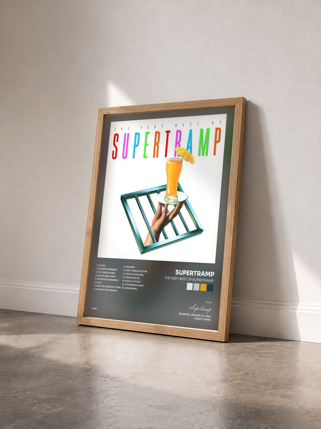 #bois Tableau de l'album The Very Best Of Supertramp de Supertramp vu de trois quarts, cadre en bois brut
