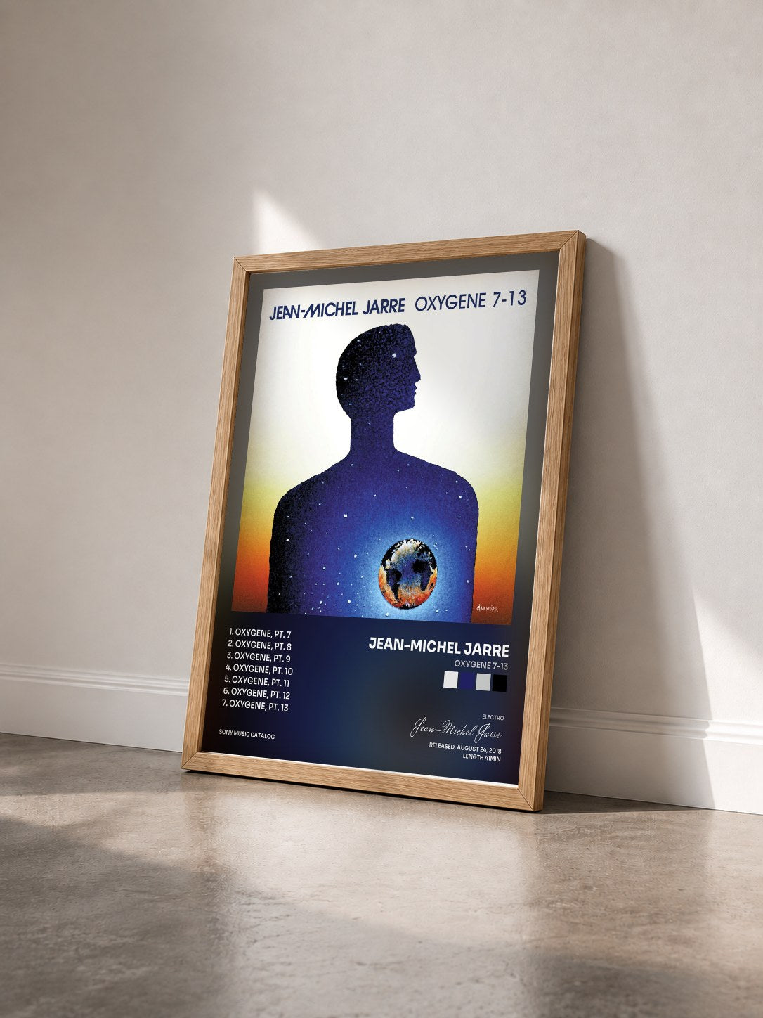 #bois Tableau de l'album Oxygene 7-13 de Jean-Michel Jarre vu de trois quarts, cadre en bois brut