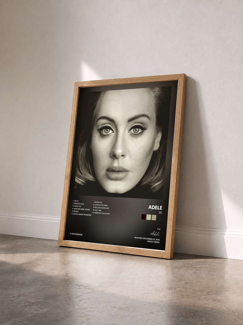 #bois Tableau de l'album 25 de Adele vu de trois quarts, cadre en bois brut