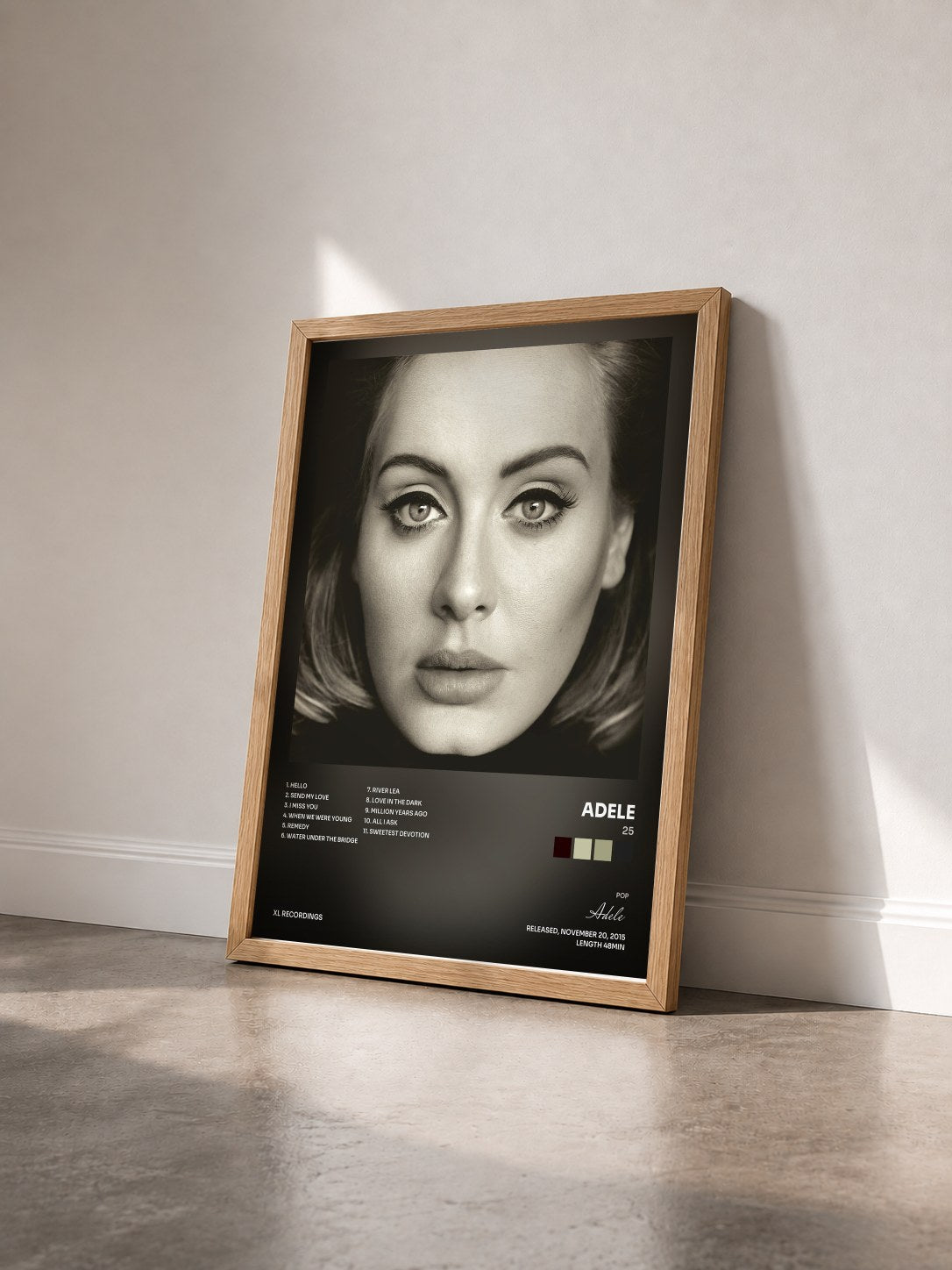 #bois Tableau de l'album 25 de Adele vu de trois quarts, cadre en bois brut