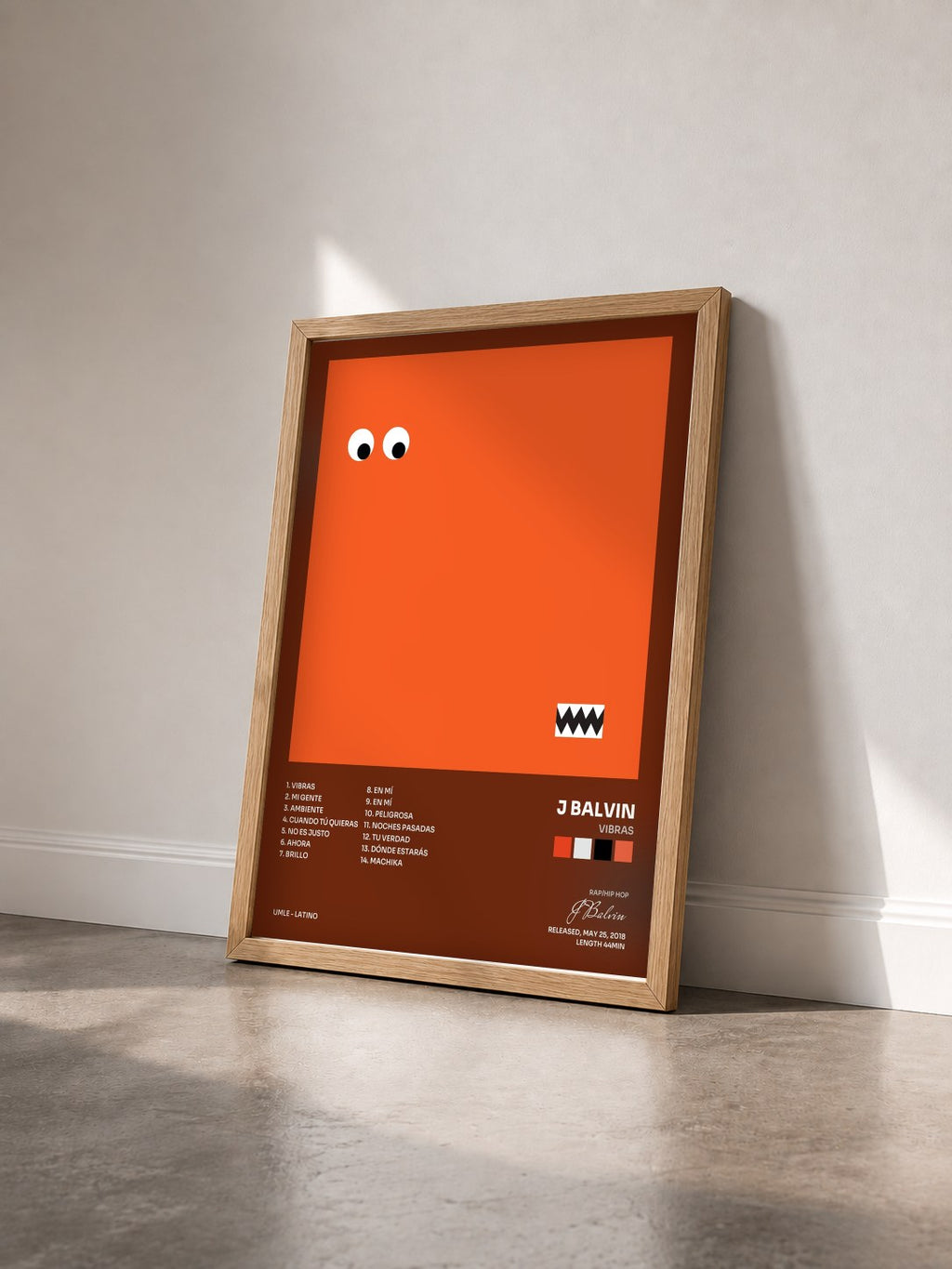 #bois Tableau de l'album Vibras de J Balvin vu de trois quarts, cadre en bois brut