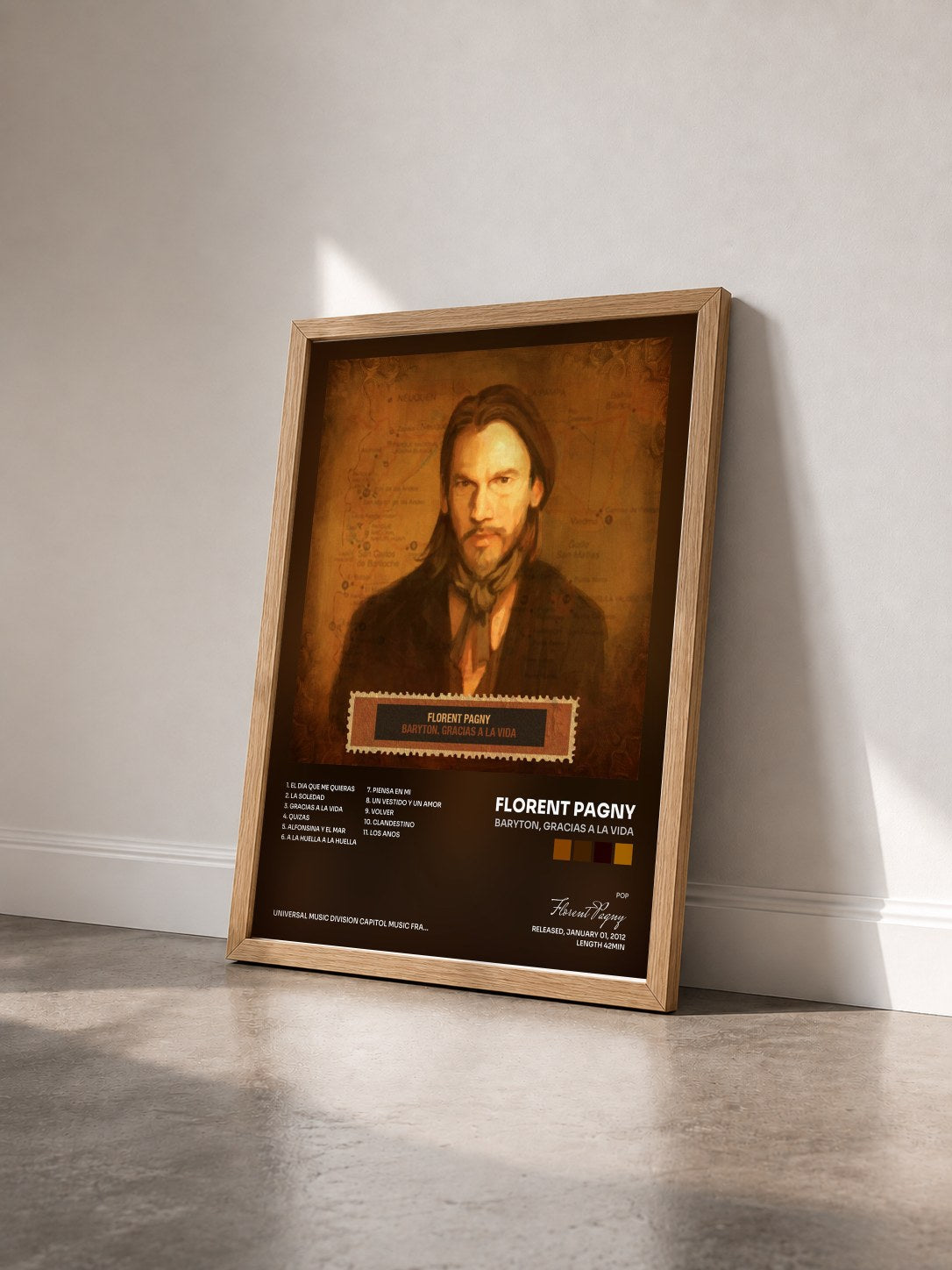#bois Tableau de l'album Baryton, Gracias A La Vida de Florent Pagny vu de trois quarts, cadre en bois brut