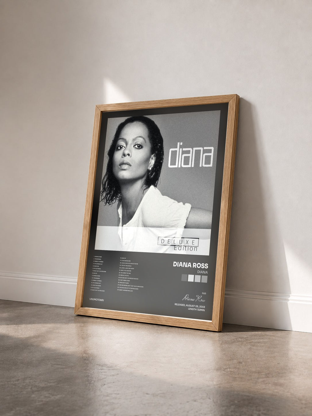 #bois Tableau de l'album Diana de Diana Ross vu de trois quarts, cadre en bois brut