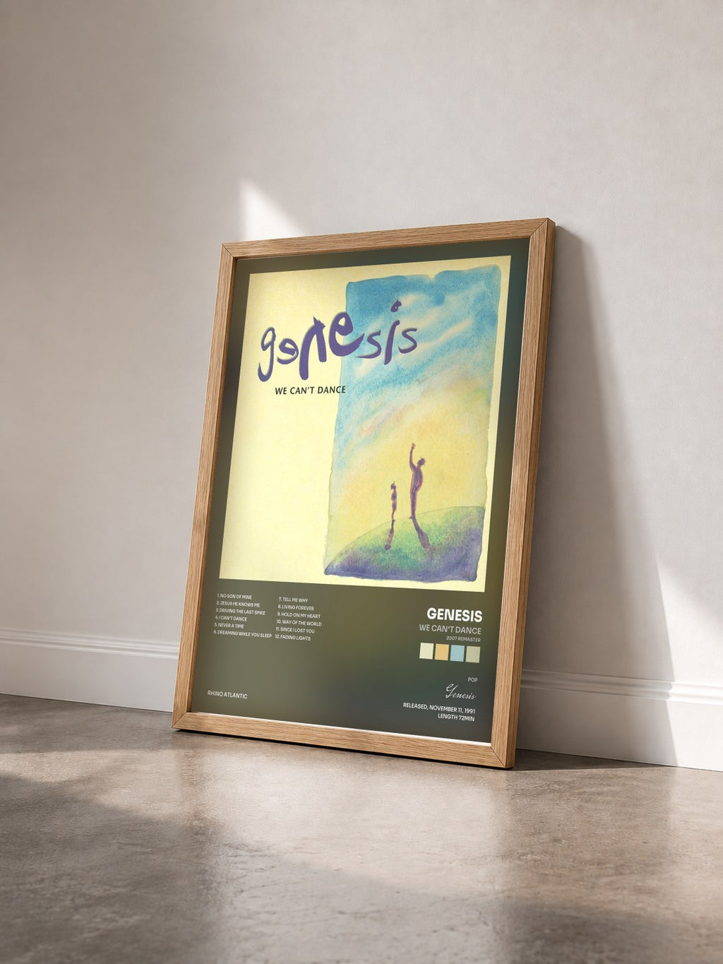 #bois Tableau de l'album We Can't Dance (2007 Remaster) de Genesis vu de trois quarts, cadre en bois brut
