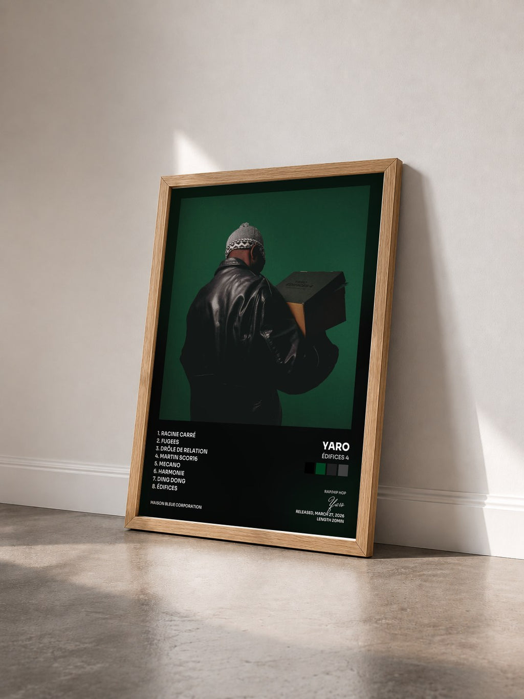 #bois Tableau de l'album Édifices 4 de Yaro vu de trois quarts, cadre en bois brut
