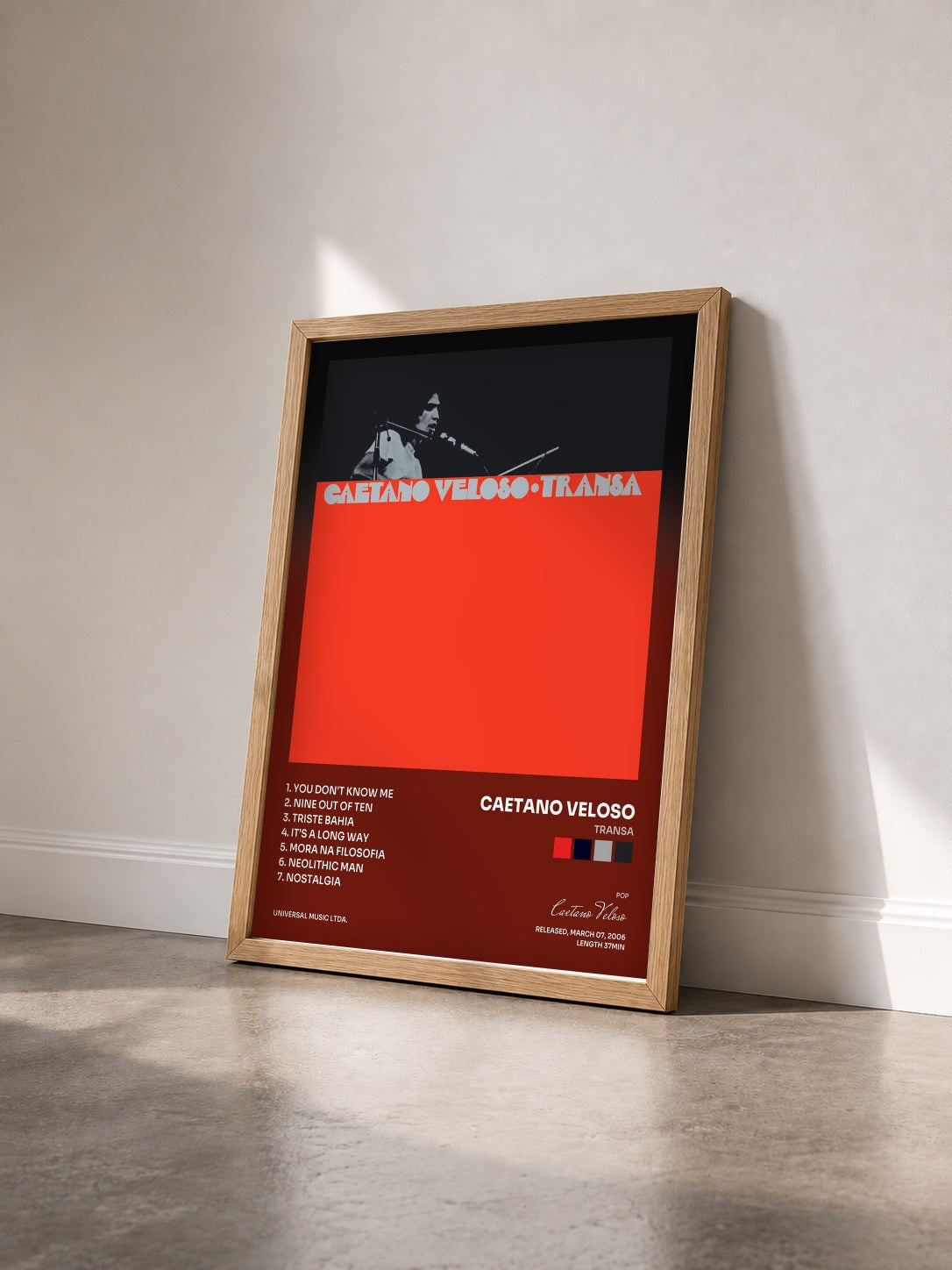 #bois Tableau de l'album Transa de Caetano Veloso vu de trois quarts, cadre en bois brut