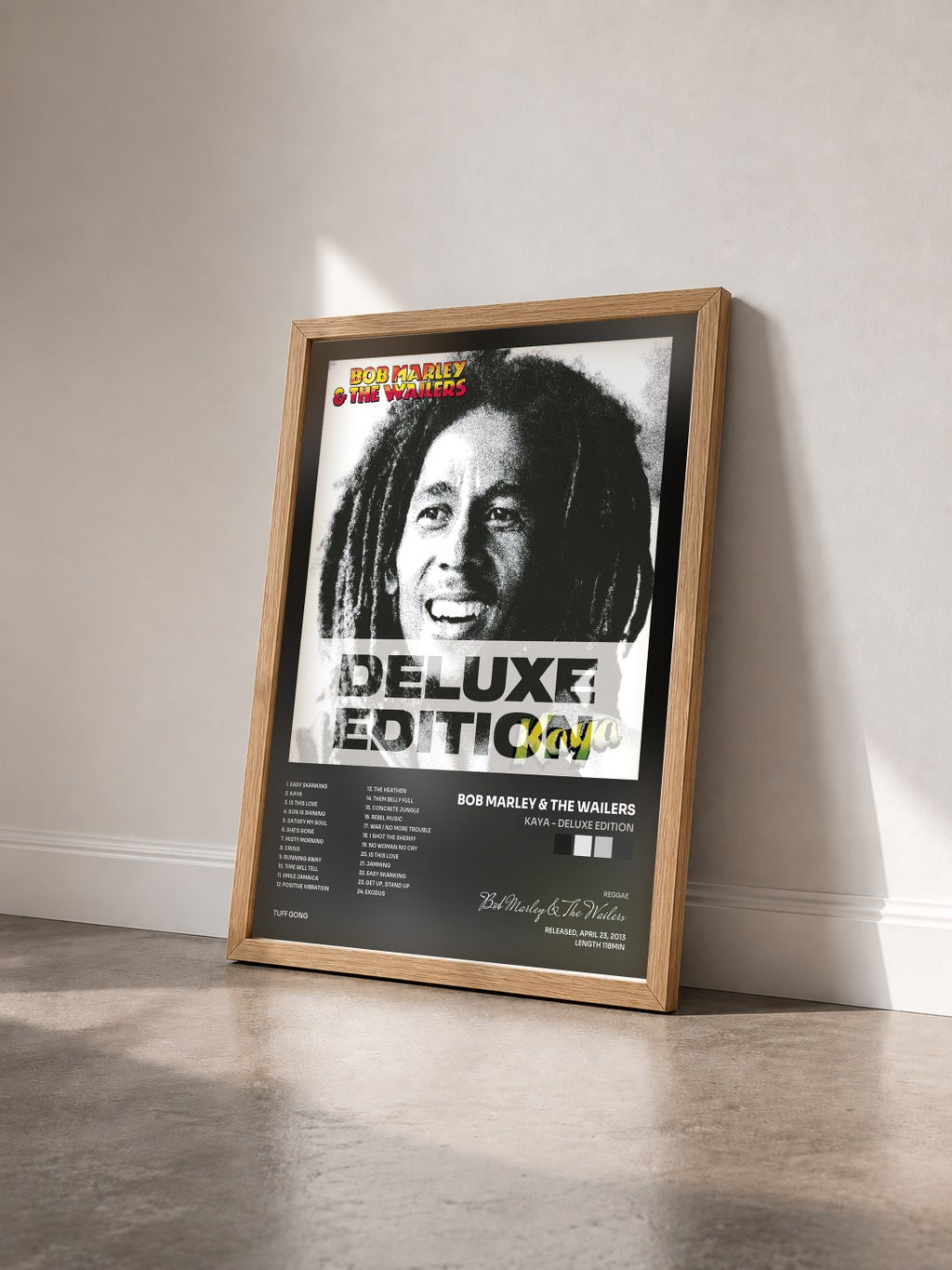 #bois Tableau de l'album Kaya - Deluxe Edition de Bob Marley & The Wailers vu de trois quarts, cadre en bois brut