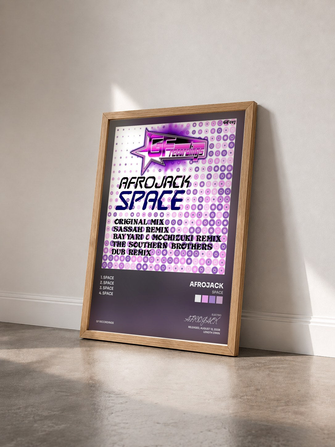 #bois Tableau de l'album Space de AFROJACK vu de trois quarts, cadre en bois brut