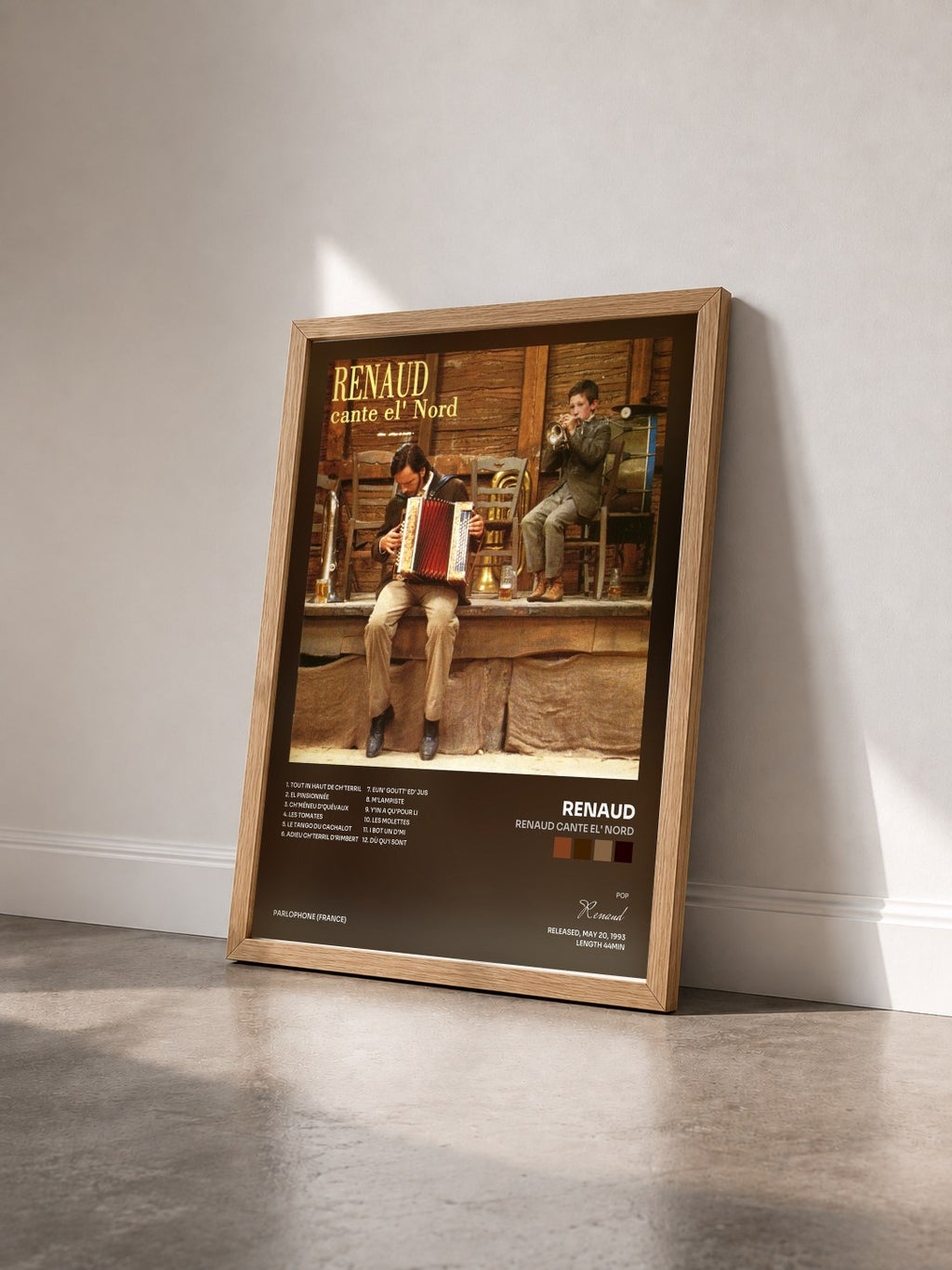 #bois Tableau de l'album Renaud Cante El' Nord de Renaud vu de trois quarts, cadre en bois brut