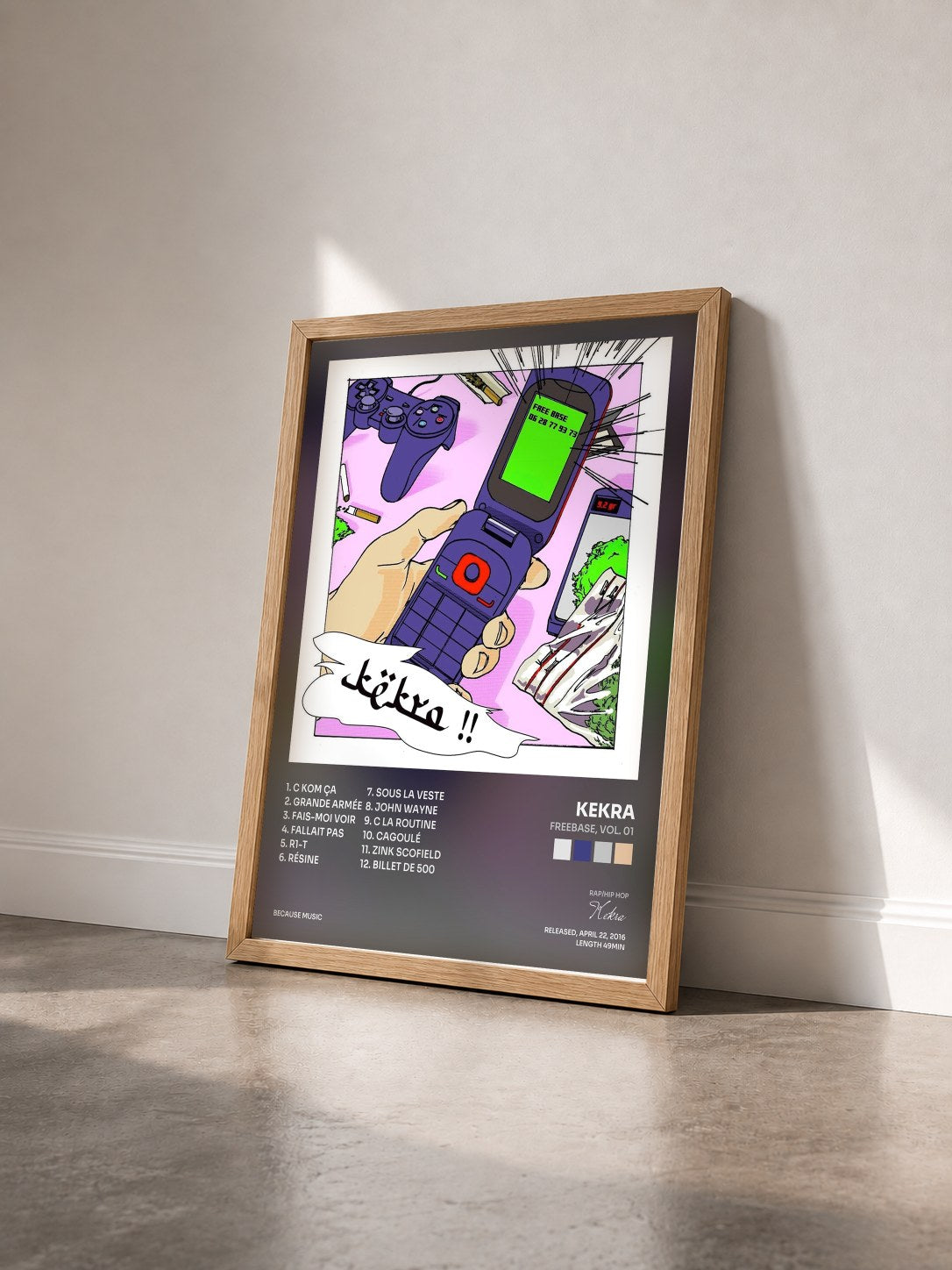 #bois Tableau de l'album Freebase, Vol. 01 de Kekra vu de trois quarts, cadre en bois brut