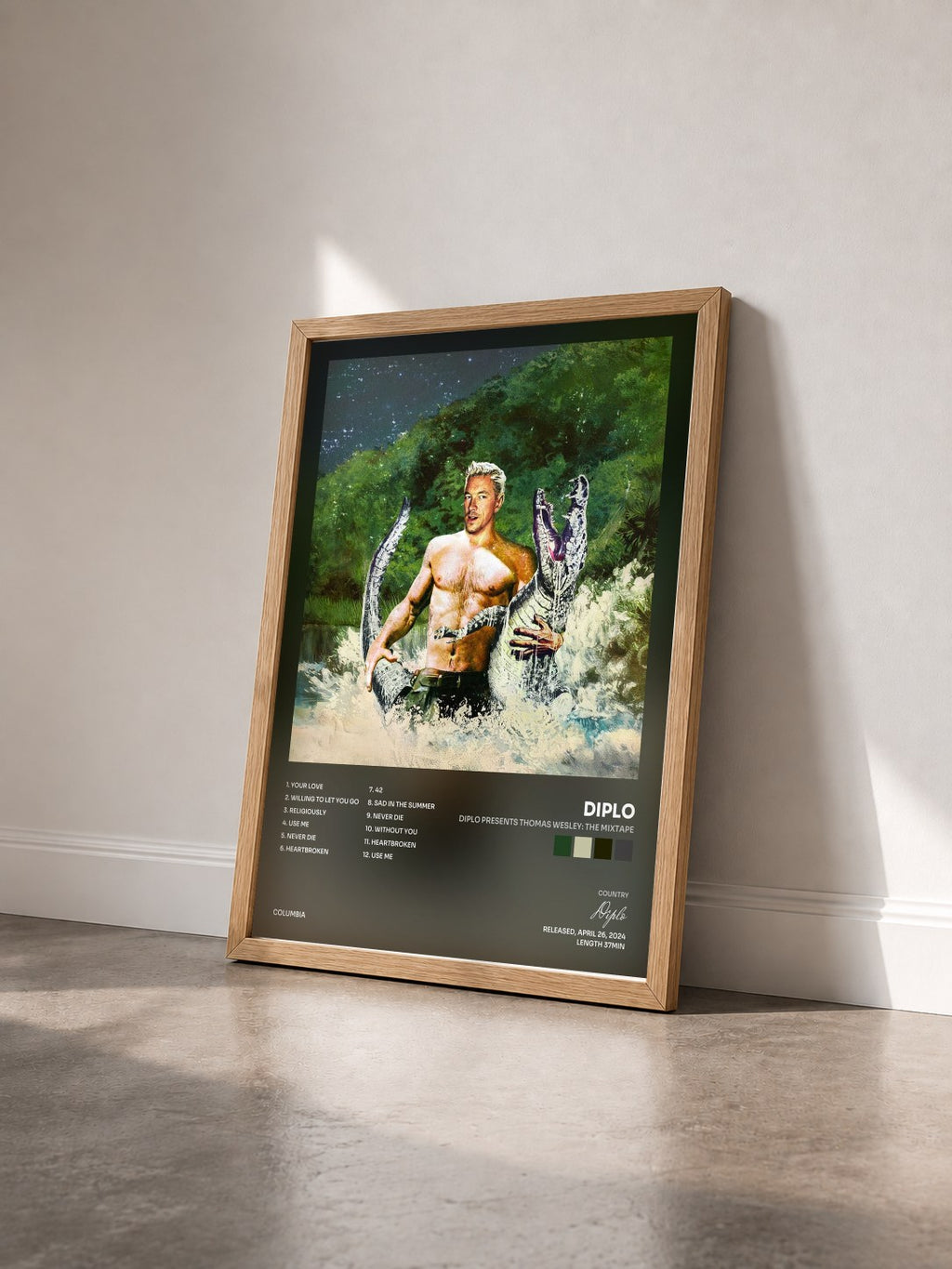 #bois Tableau de l'album Diplo Presents Thomas Wesley: The Mixtape de Diplo vu de trois quarts, cadre en bois brut