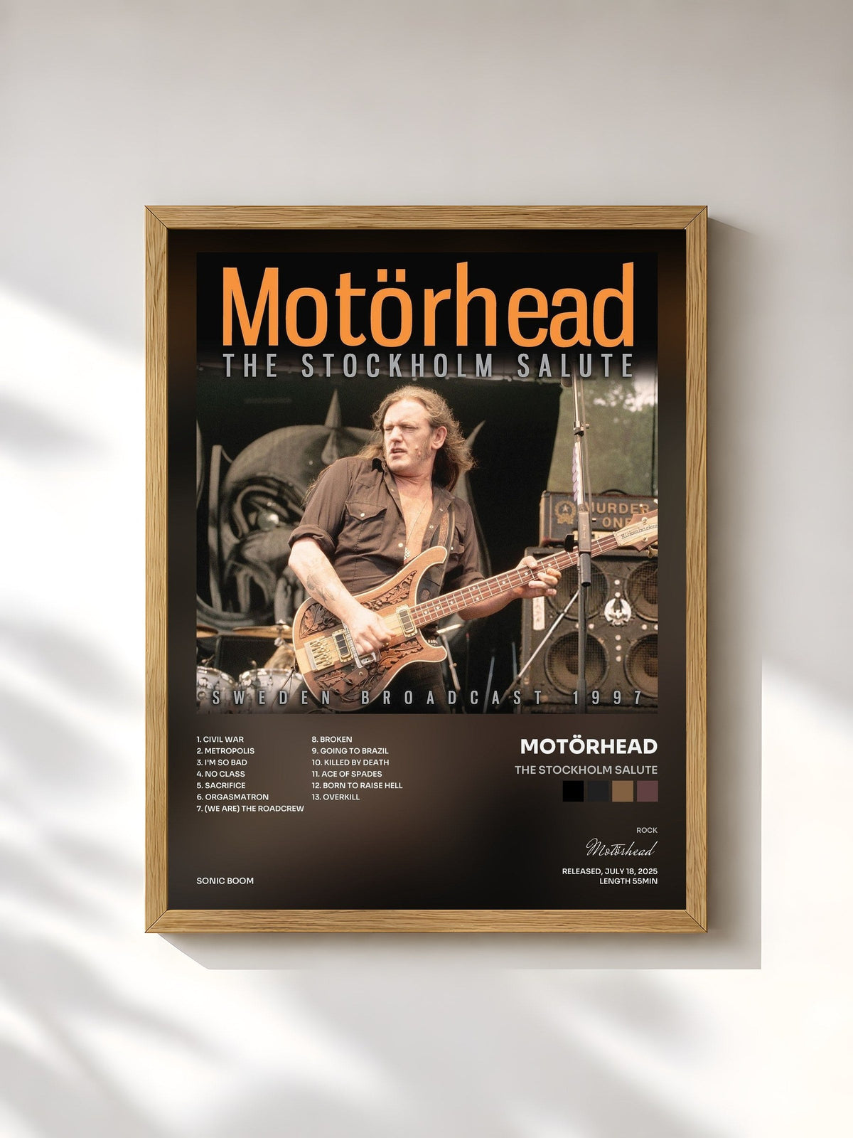 #bois Tableau de l'album The Stockholm Salute de Motörhead, cadre en bois brut, imprimé et encadré en France