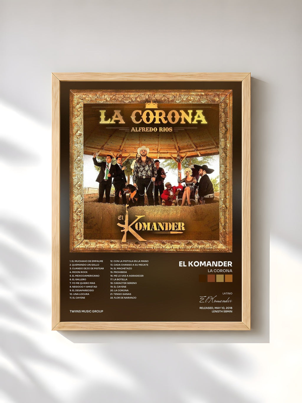 #bois Tableau de l'album La Corona de El Komander, cadre en bois brut, imprimé et encadré en France