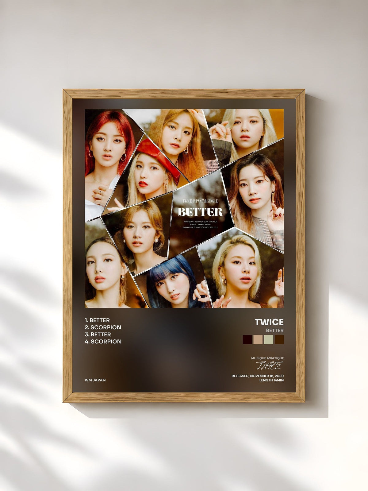 #bois Tableau de l'album BETTER de TWICE, cadre en bois brut, imprimé et encadré en France