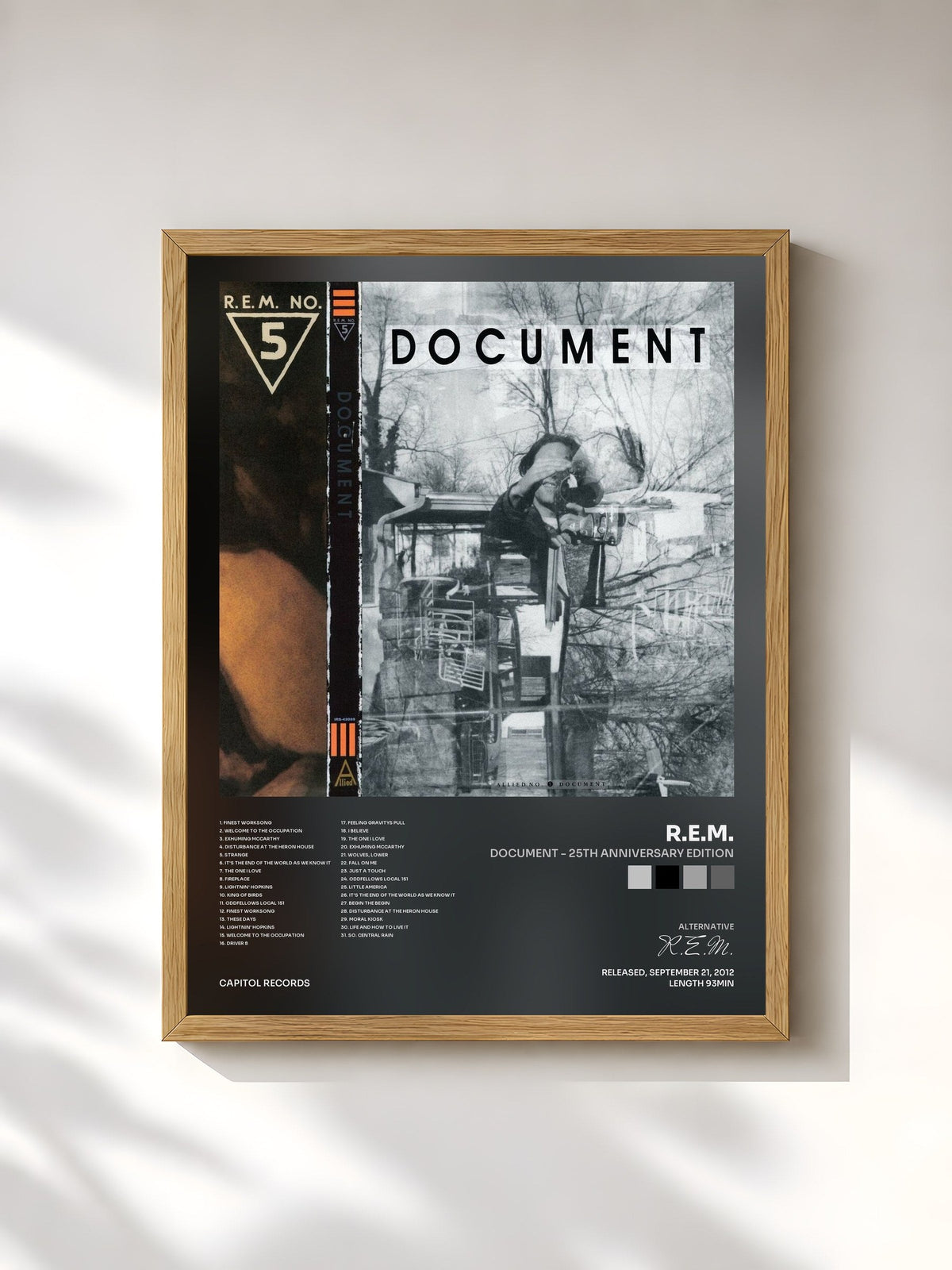 #bois Tableau de l'album Document - 25th Anniversary Edition de R.E.M., cadre en bois brut, imprimé et encadré en France