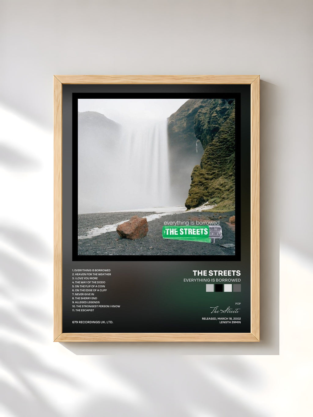 #bois Tableau de l'album Everything Is Borrowed de The Streets, cadre en bois brut, imprimé et encadré en France