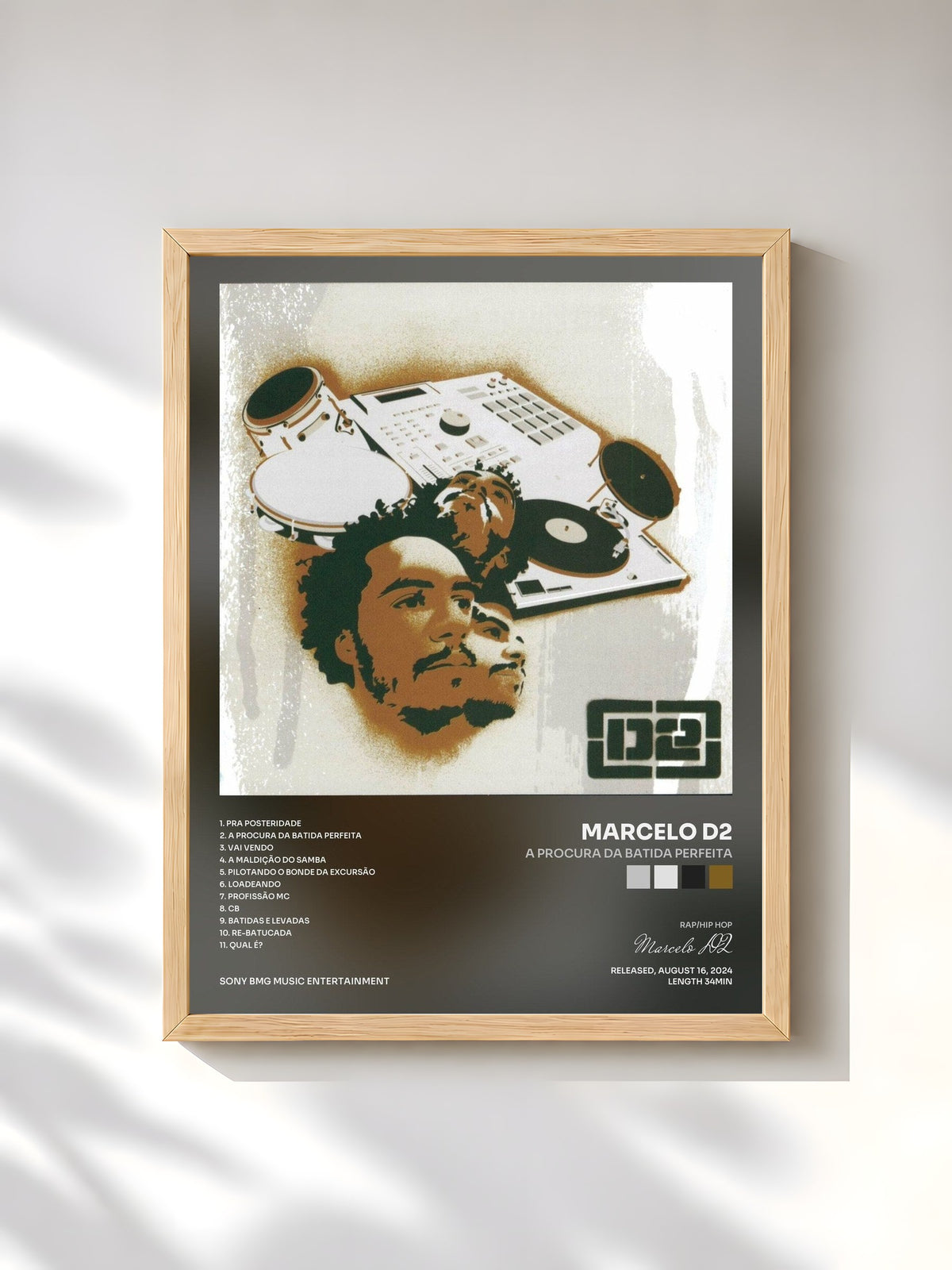#bois Tableau de l'album A Procura da Batida Perfeita de Marcelo D2, cadre en bois brut, imprimé et encadré en France