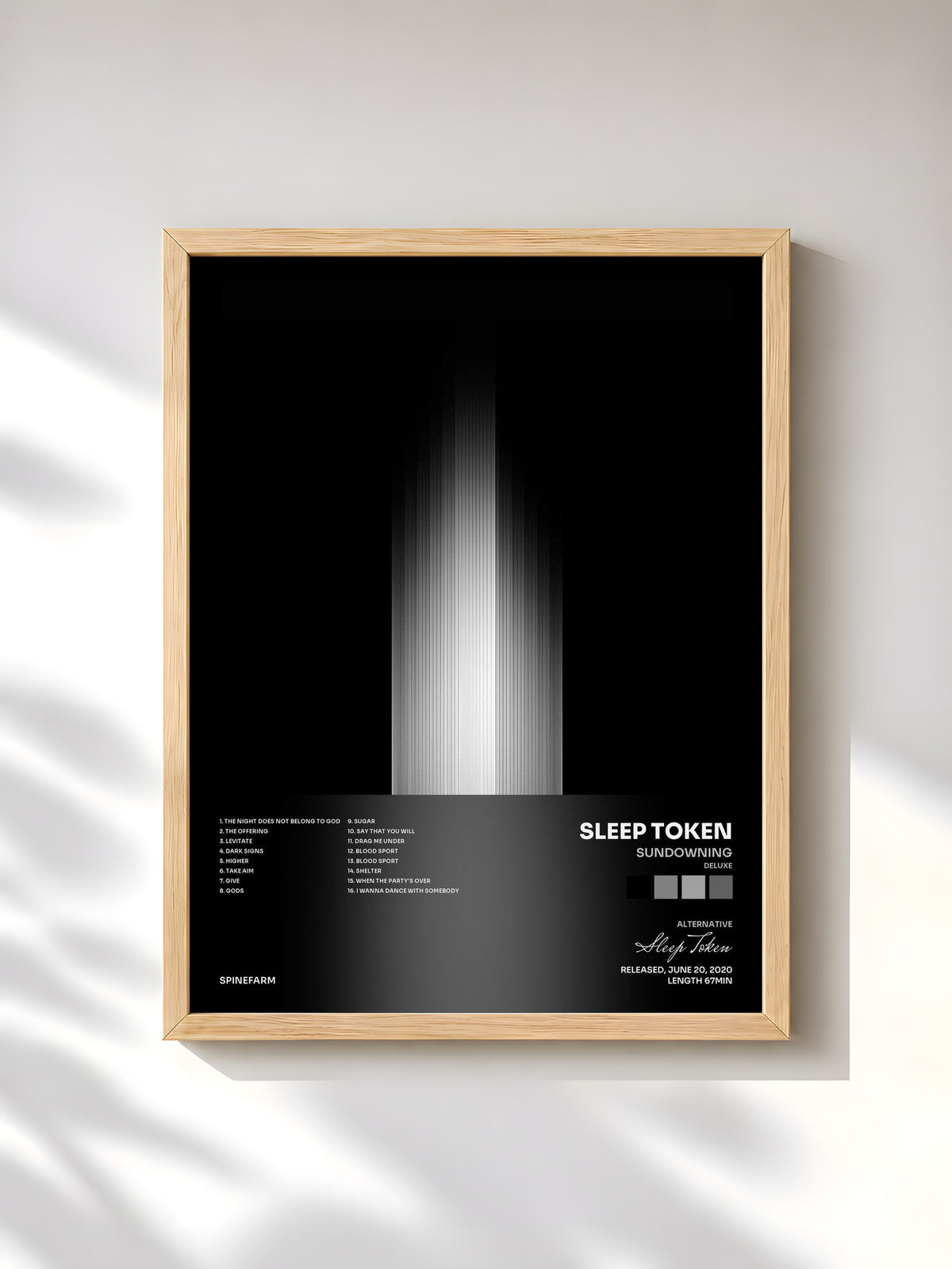 #bois Tableau de l'album Sundowning (Deluxe) de Sleep Token, cadre en bois brut, imprimé et encadré en France