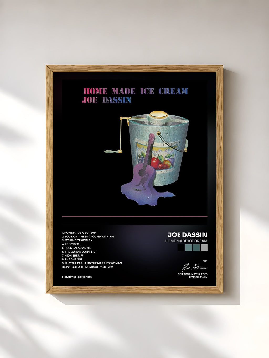 #bois Tableau de l'album Home Made Ice Cream de Joe Dassin, cadre en bois brut, imprimé et encadré en France