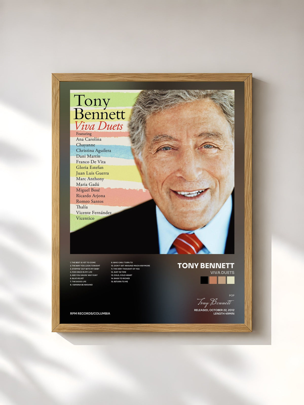 #bois Tableau de l'album Viva Duets de Tony Bennett, cadre en bois brut, imprimé et encadré en France