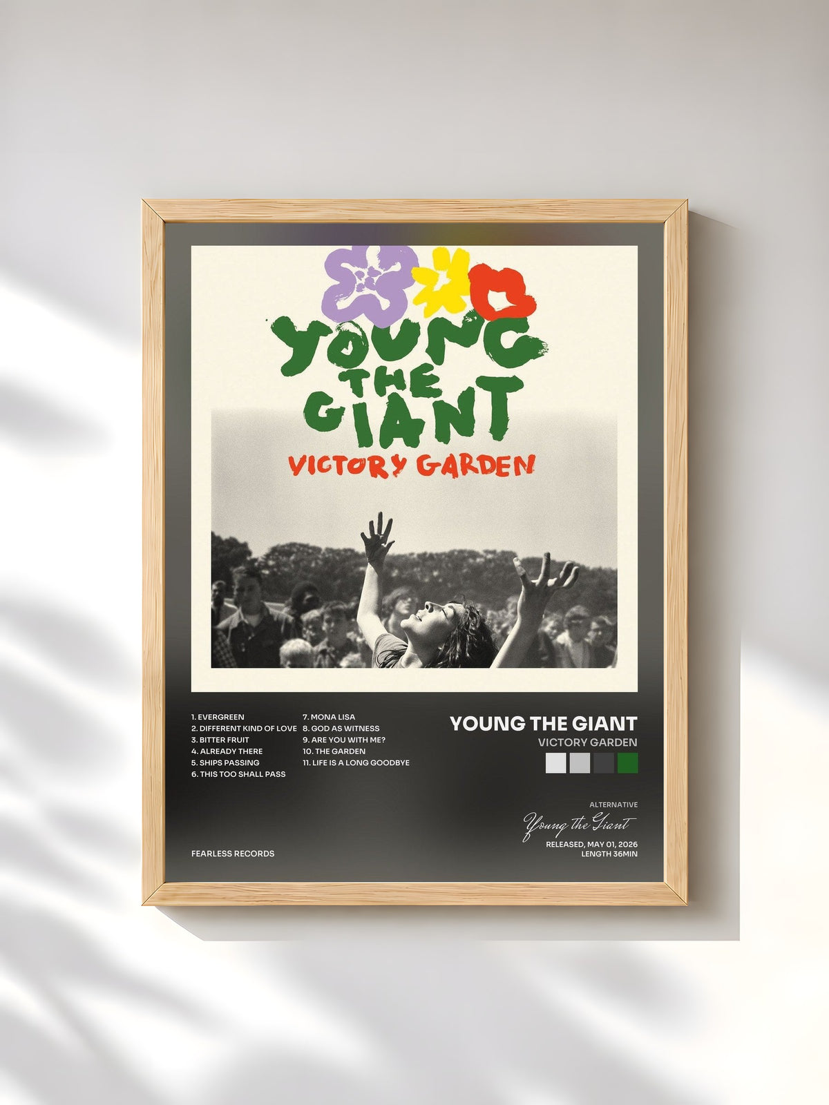 #bois Tableau de l'album Victory Garden de Young the Giant, cadre en bois brut, imprimé et encadré en France
