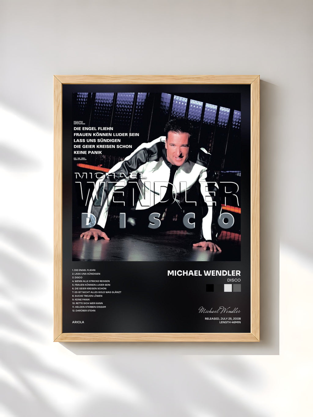 #bois Tableau de l'album Disco de Michael Wendler, cadre en bois brut, imprimé et encadré en France