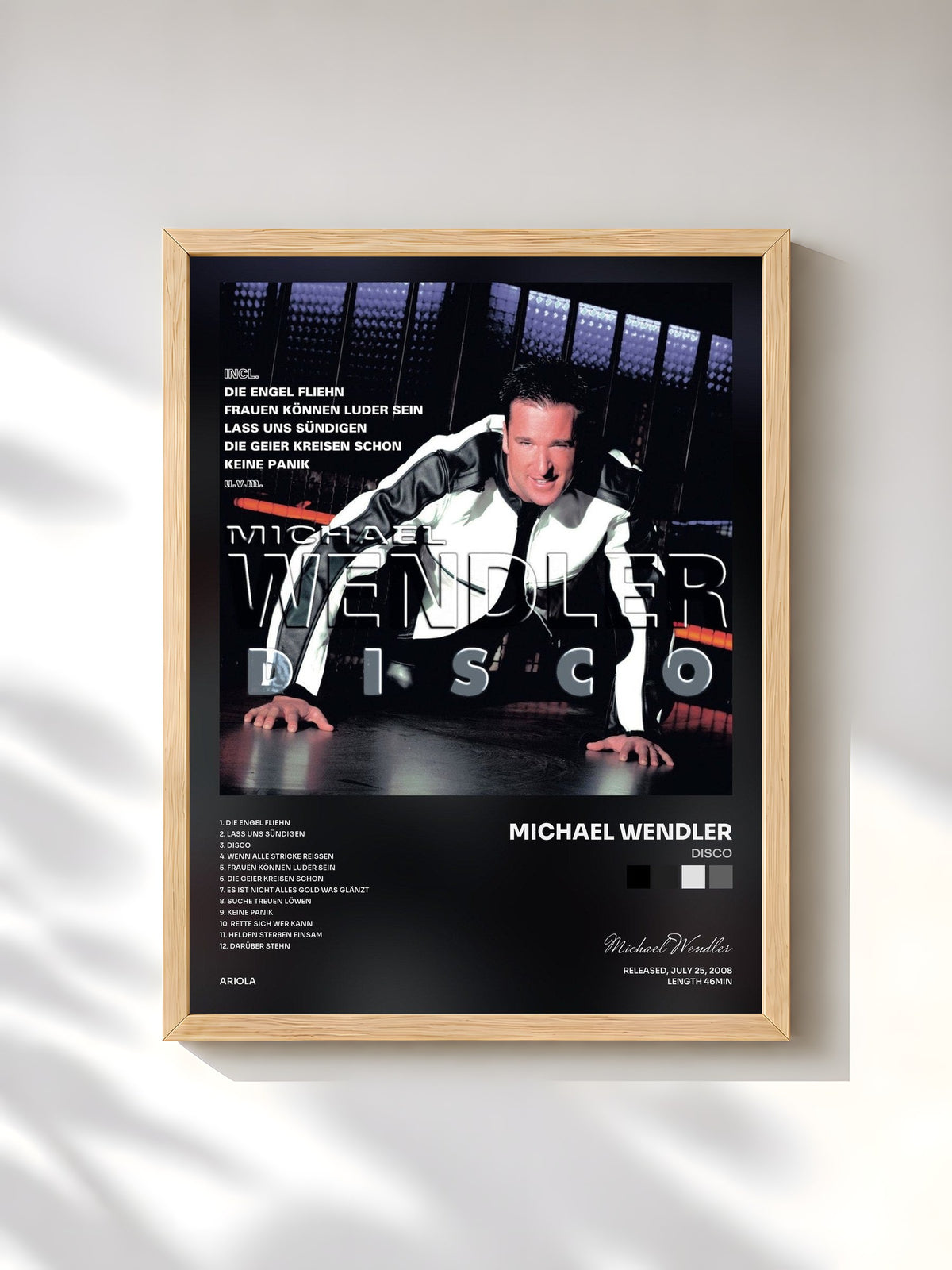 #bois Tableau de l'album Disco de Michael Wendler, cadre en bois brut, imprimé et encadré en France
