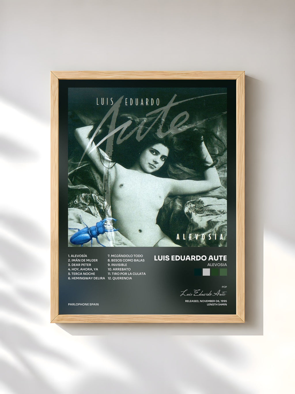#bois Tableau de l'album Alevosia de Luis Eduardo Aute, cadre en bois brut, imprimé et encadré en France