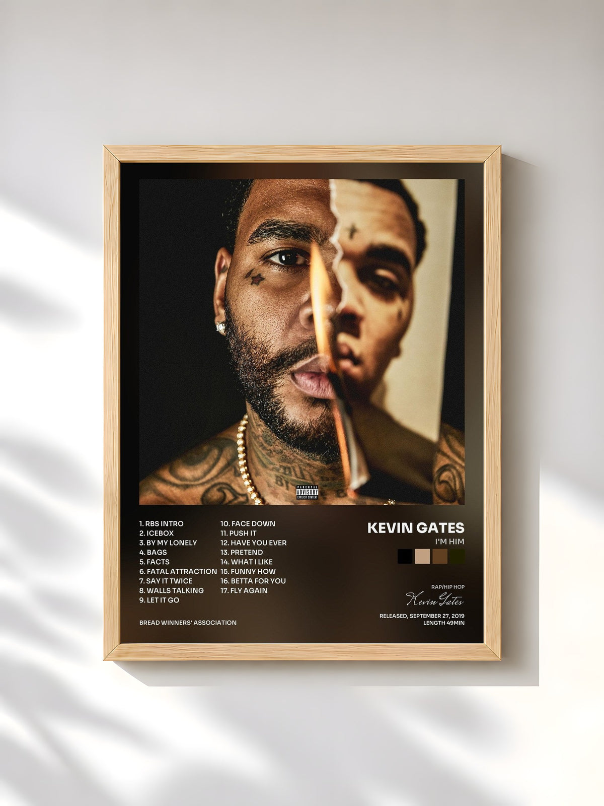 #bois Tableau de l'album I'm Him de Kevin Gates, cadre en bois brut, imprimé et encadré en France