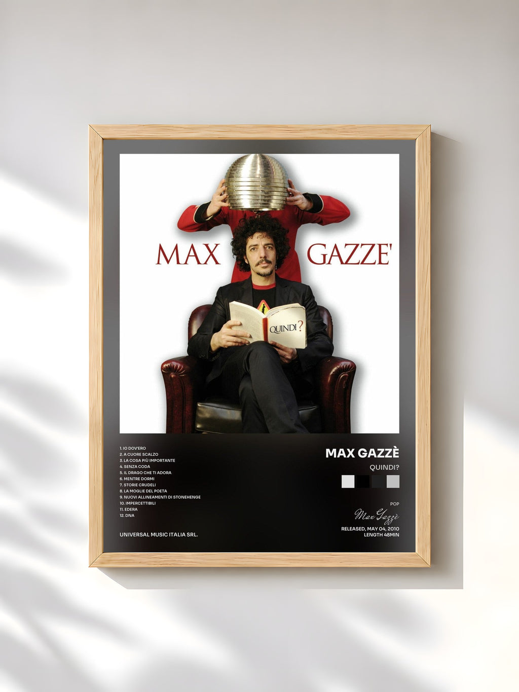 #bois Tableau de l'album Quindi? de Max Gazzè, cadre en bois brut, imprimé et encadré en France