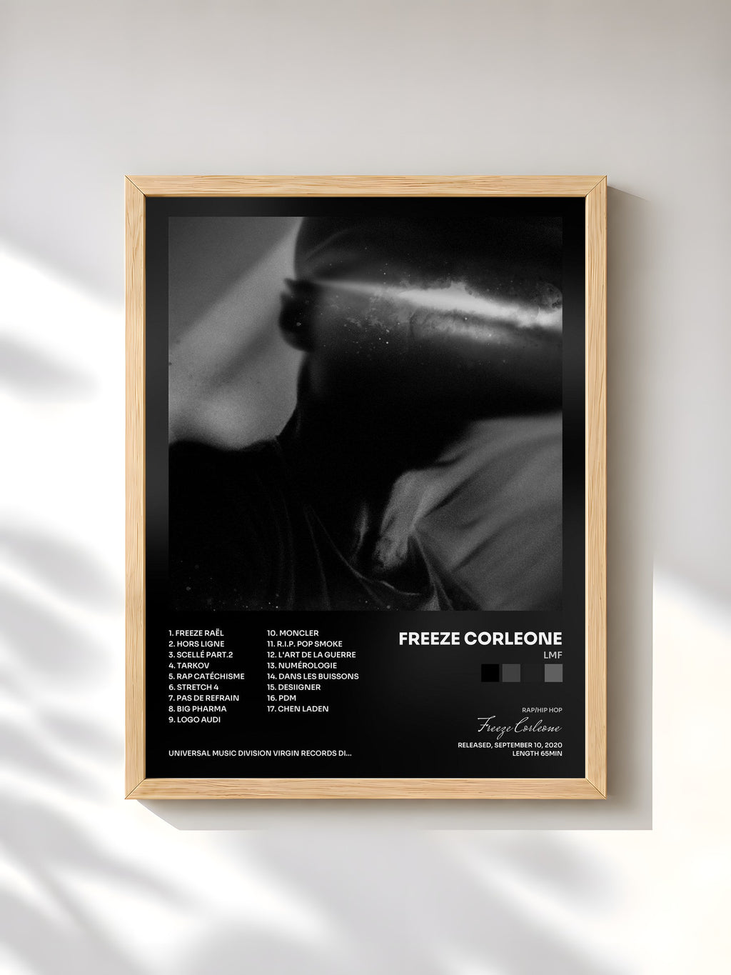 #bois Tableau de l'album LMF de Freeze Corleone, cadre en bois brut, imprimé et encadré en France
