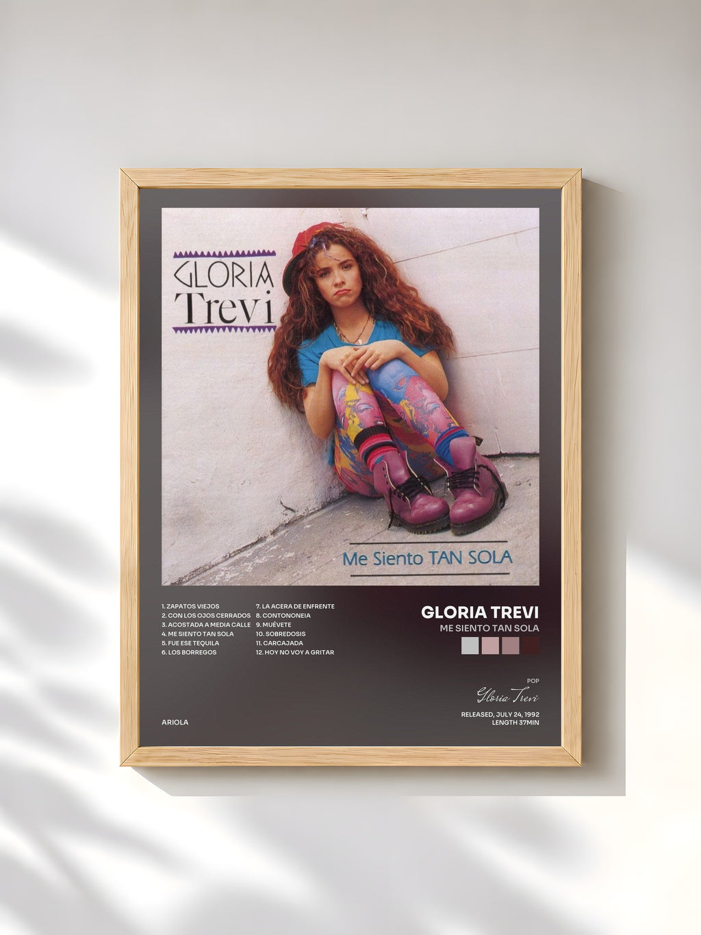 #bois Tableau de l'album Me Siento Tan Sola de Gloria Trevi, cadre en bois brut, imprimé et encadré en France