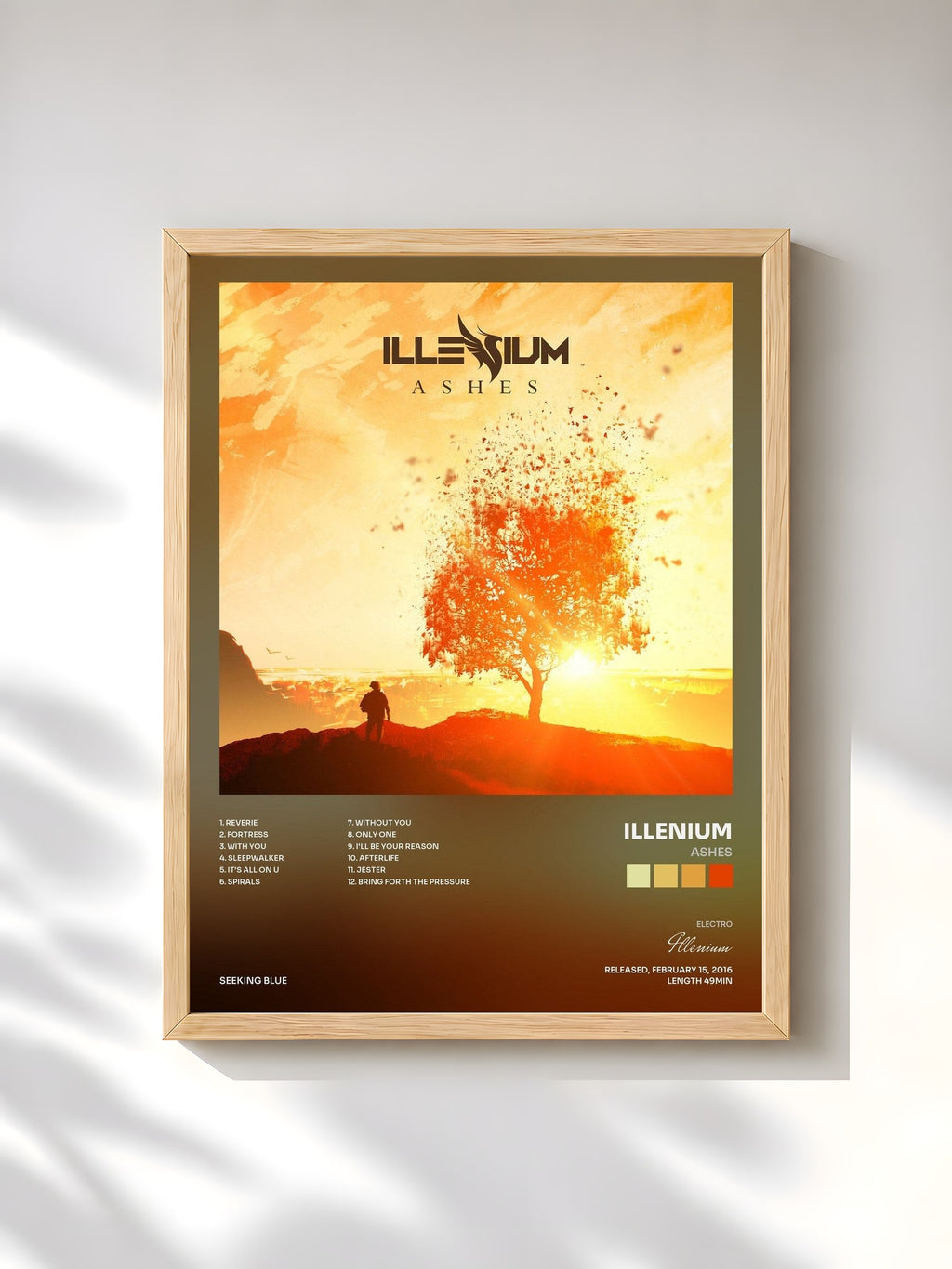 #bois Tableau de l'album Ashes de Illenium, cadre en bois brut, imprimé et encadré en France