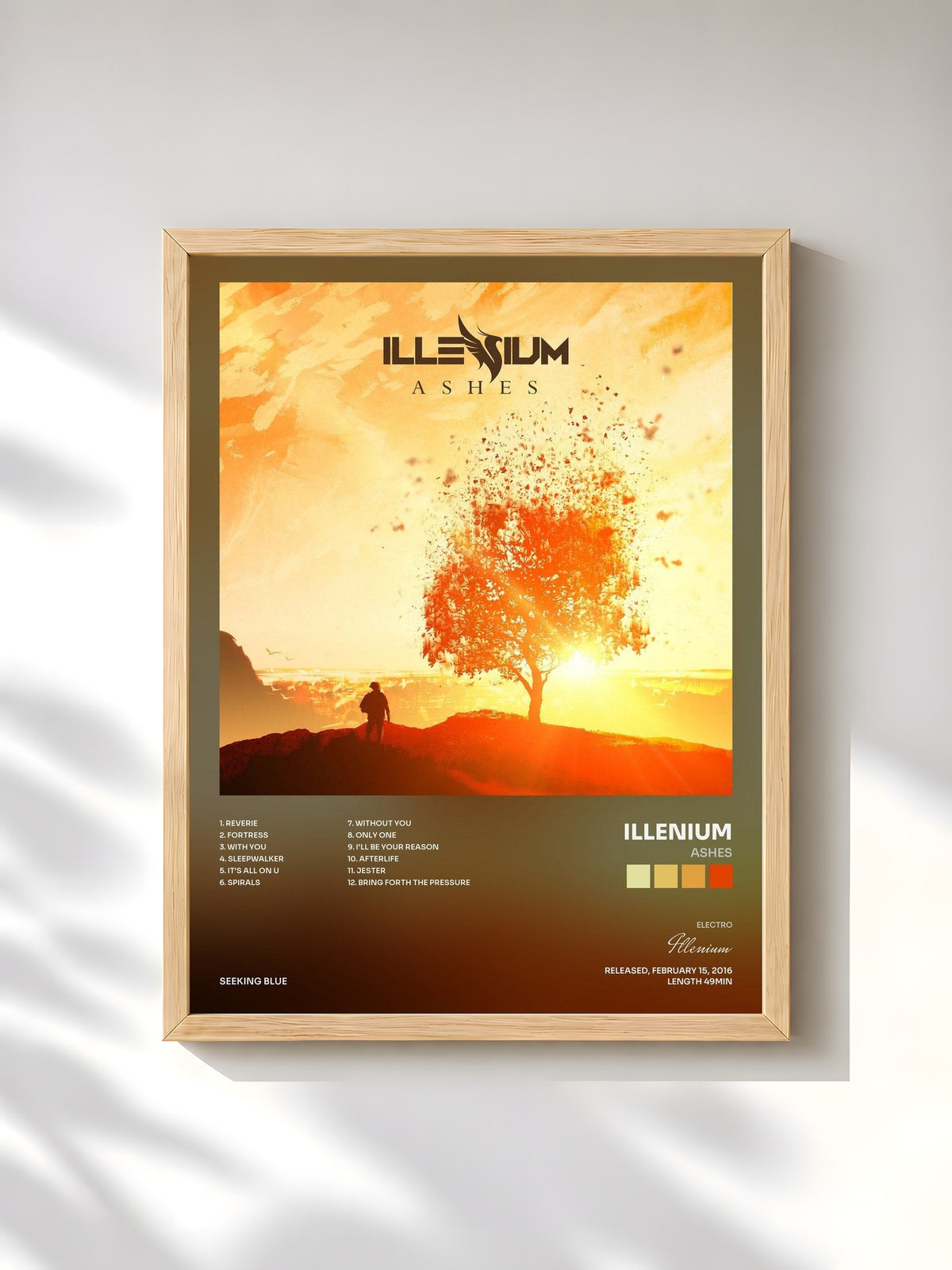 #bois Tableau de l'album Ashes de Illenium, cadre en bois brut, imprimé et encadré en France
