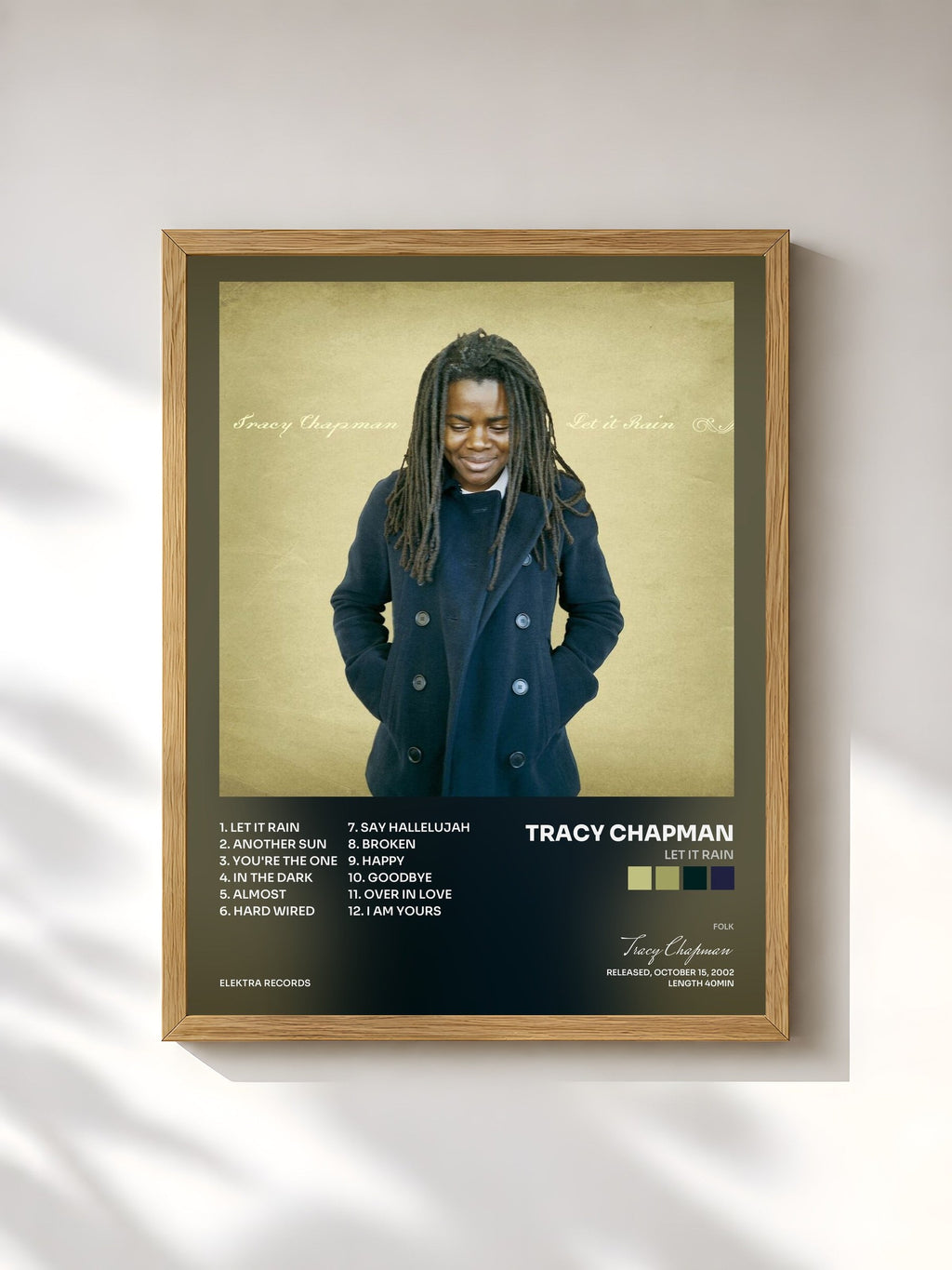 #bois Tableau de l'album Let It Rain de Tracy Chapman, cadre en bois brut, imprimé et encadré en France