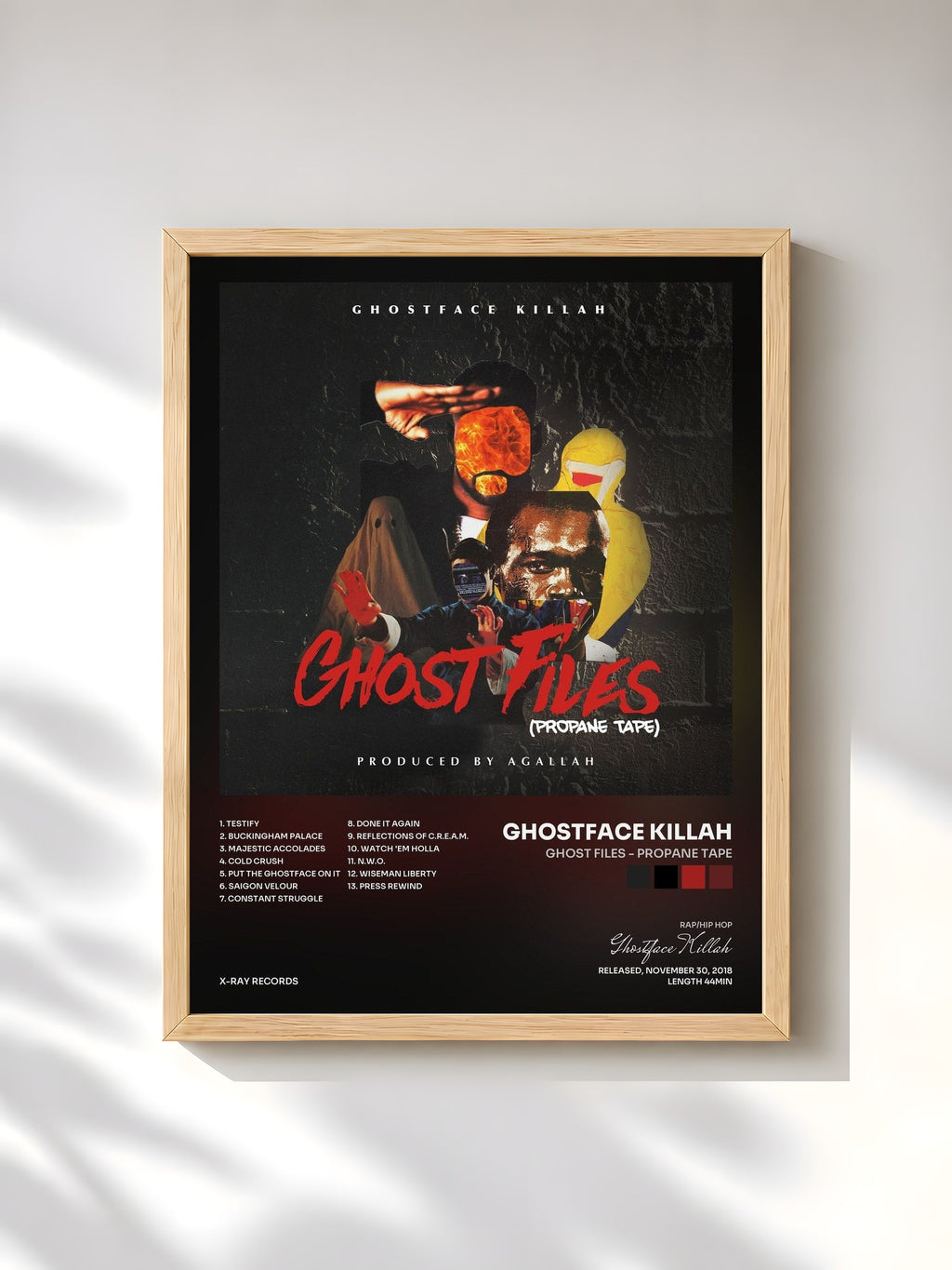 #bois Tableau de l'album Ghost Files - Propane Tape de Ghostface Killah, cadre en bois brut, imprimé et encadré en France