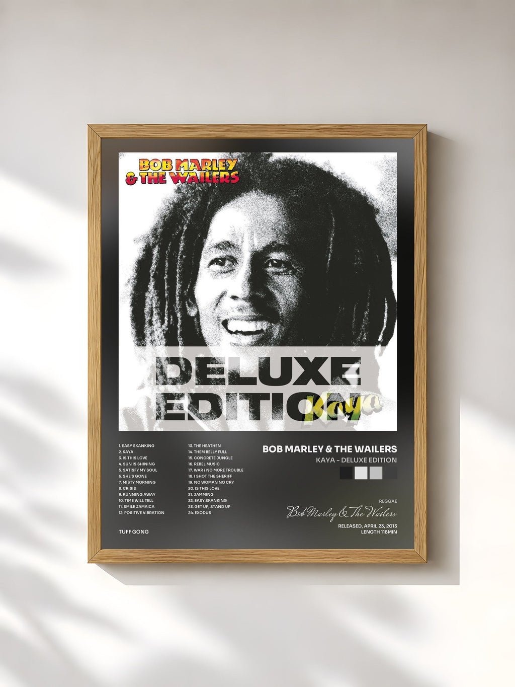 #bois Tableau de l'album Kaya - Deluxe Edition de Bob Marley & The Wailers, cadre en bois brut, imprimé et encadré en France