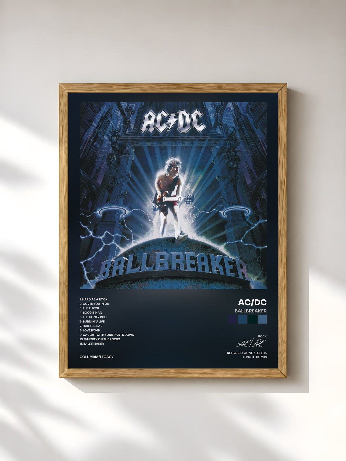 #bois Tableau de l'album Ballbreaker de AC/DC, cadre en bois brut, imprimé et encadré en France