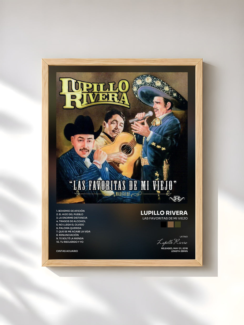 #bois Tableau de l'album Las Favoritas de Mi Viejo de Lupillo Rivera, cadre en bois brut, imprimé et encadré en France