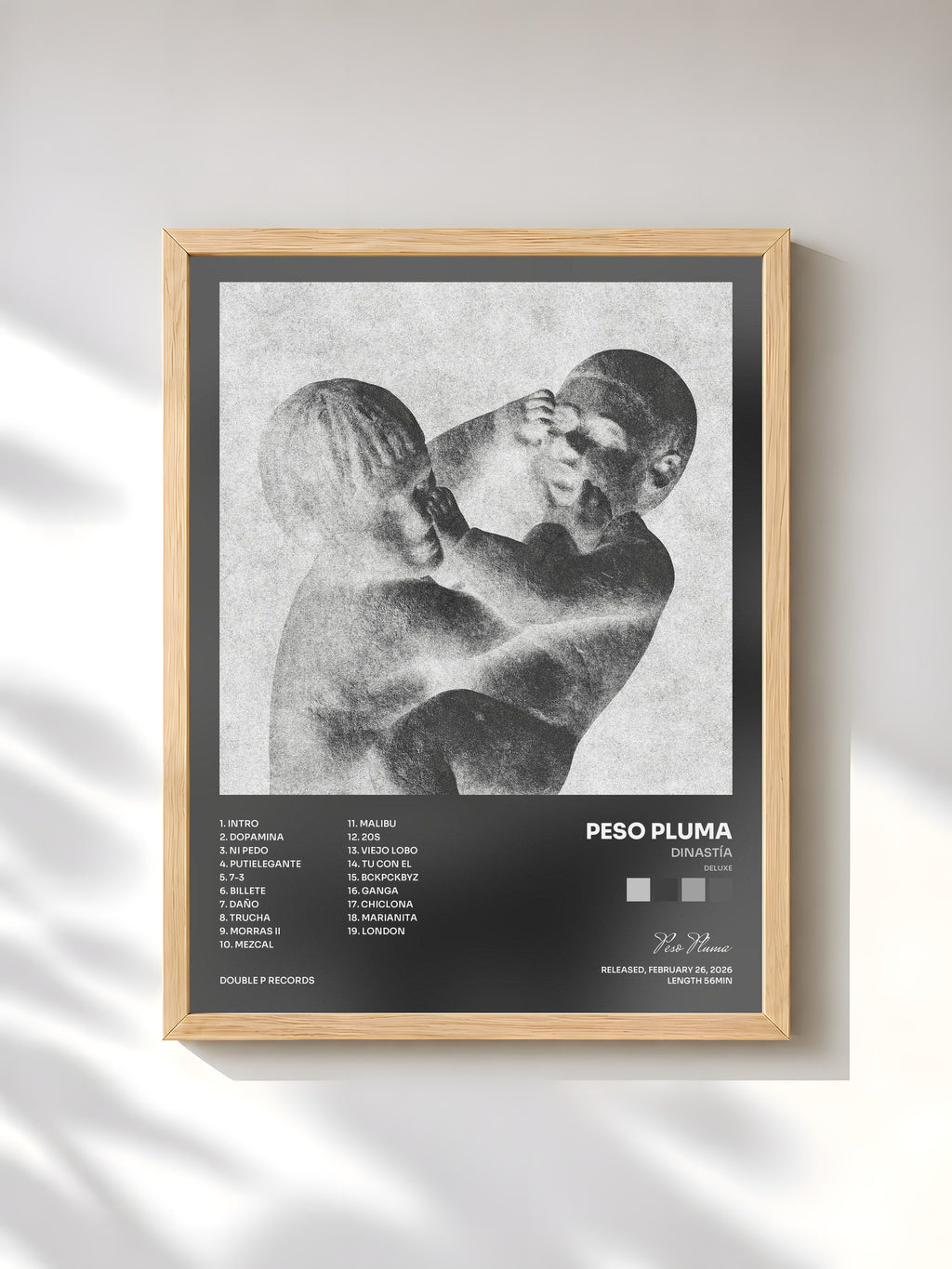 #bois Tableau de l'album DINASTÍA (DELUXE) de Peso Pluma, cadre en bois brut, imprimé et encadré en France