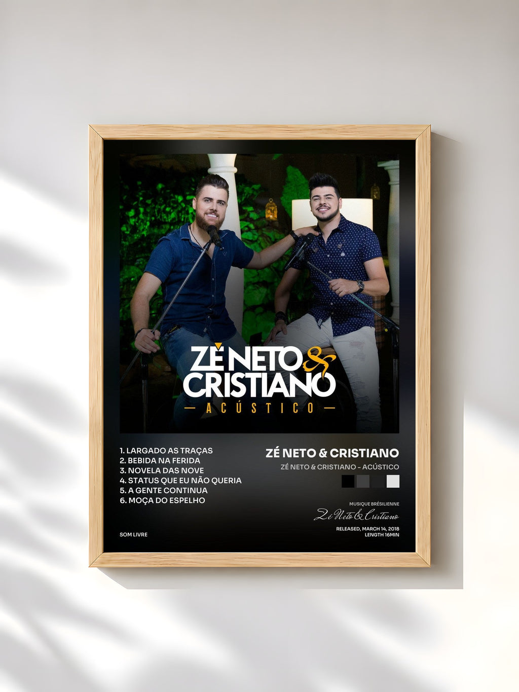 #bois Tableau de l'album Zé Neto & Cristiano - Acústico de Zé Neto & Cristiano, cadre en bois brut, imprimé et encadré en France