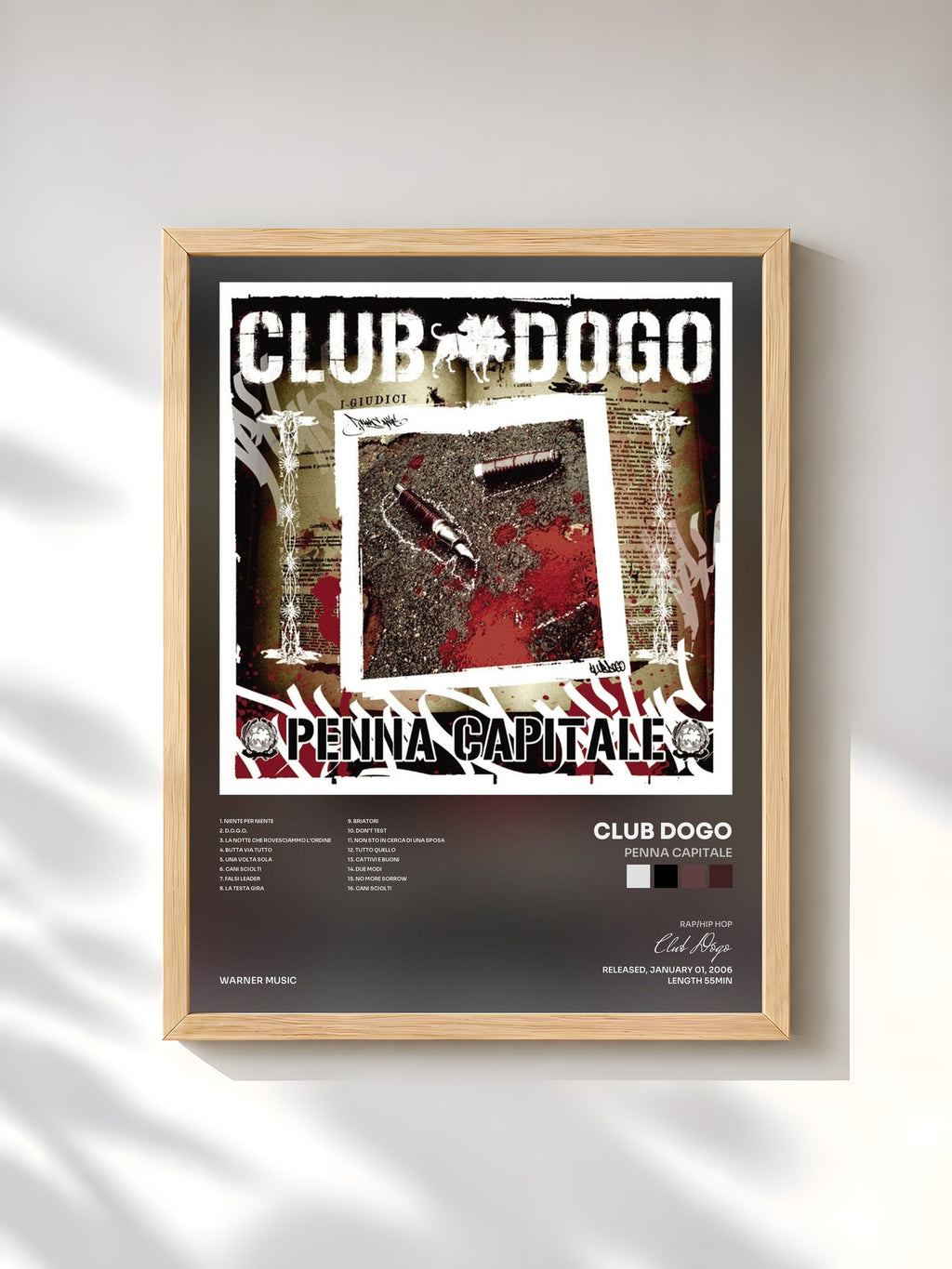 #bois Tableau de l'album Penna Capitale de Club Dogo, cadre en bois brut, imprimé et encadré en France