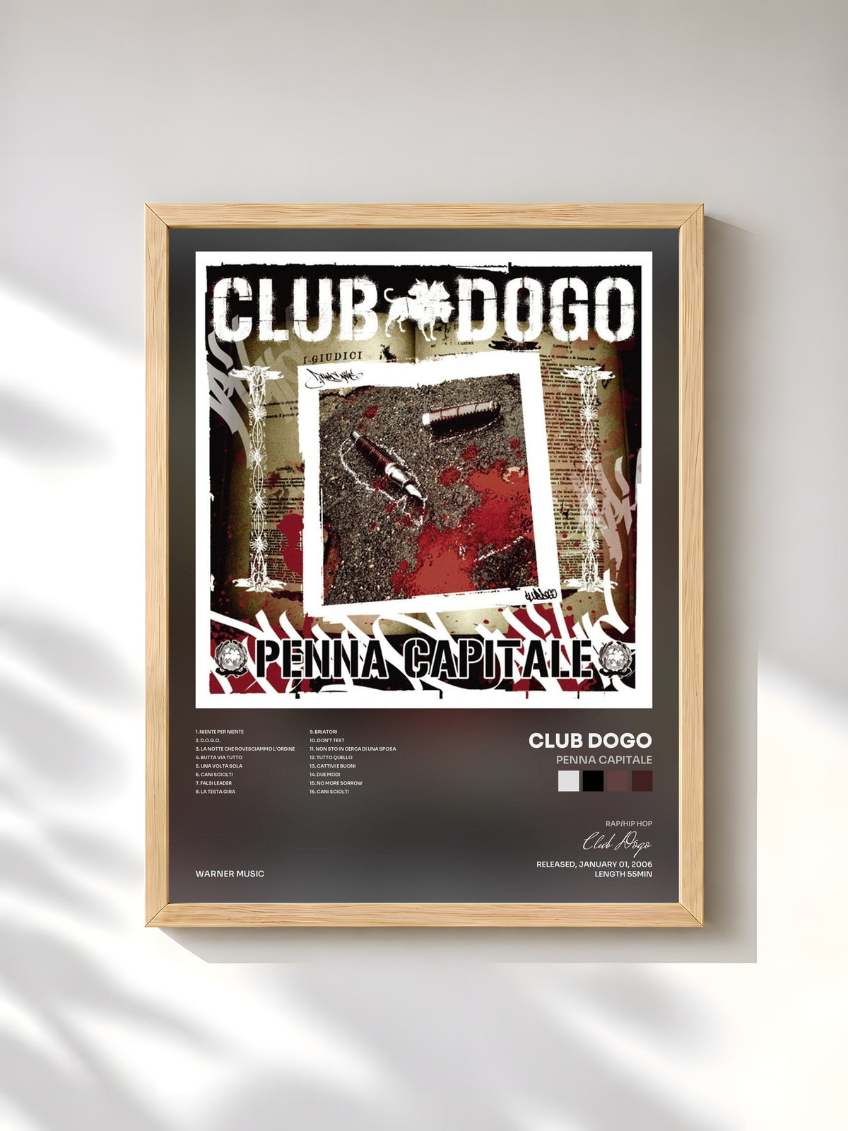 #bois Tableau de l'album Penna Capitale de Club Dogo, cadre en bois brut, imprimé et encadré en France